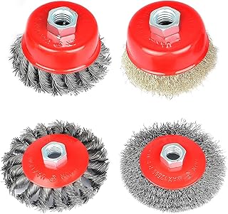 NORJIN 4 Pack Wire Wheel Brush Set, 4 Inch Coarse Crimped Wire Wheel Brush and Knotted Wire Wheel Brush, 3 Inch Knotted Wire Cup Brush and Coarse Crimped Wire Cup Brush for Angle Grinder with 5/8 Inch-11 Threaded Arbor