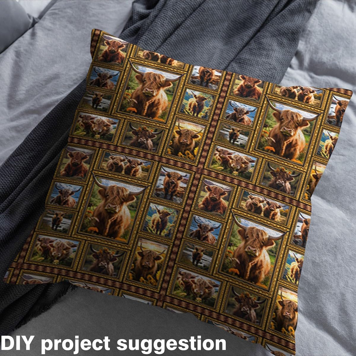 Feelyou Kids Highland Cow Fabric by The Yard 3 Yards Highland Cattle Plaid Upholstery Fabric for Chairs Western Farmhouse Themed Decorative Waterproof Outdoor Fabric Women Men Outdoor Fabric