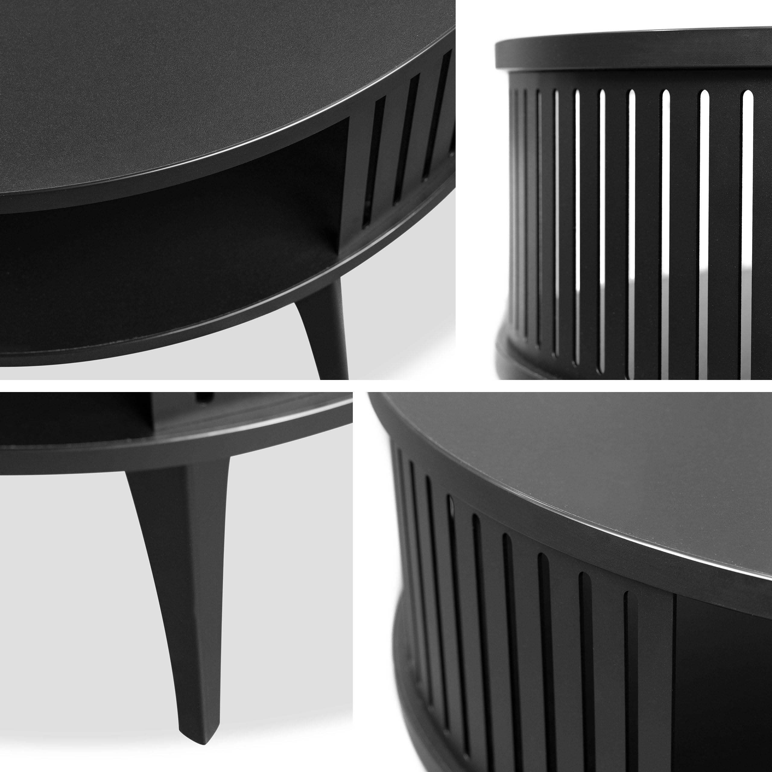 Mirjan24 Couchtisch Rajkon, runde Form (Bianco Marmor, Schwarz) | Moderner Wohnzimmertisch mit praktischer Ablage, stabilem Stahlgestell und pflegeleichter Oberfläche