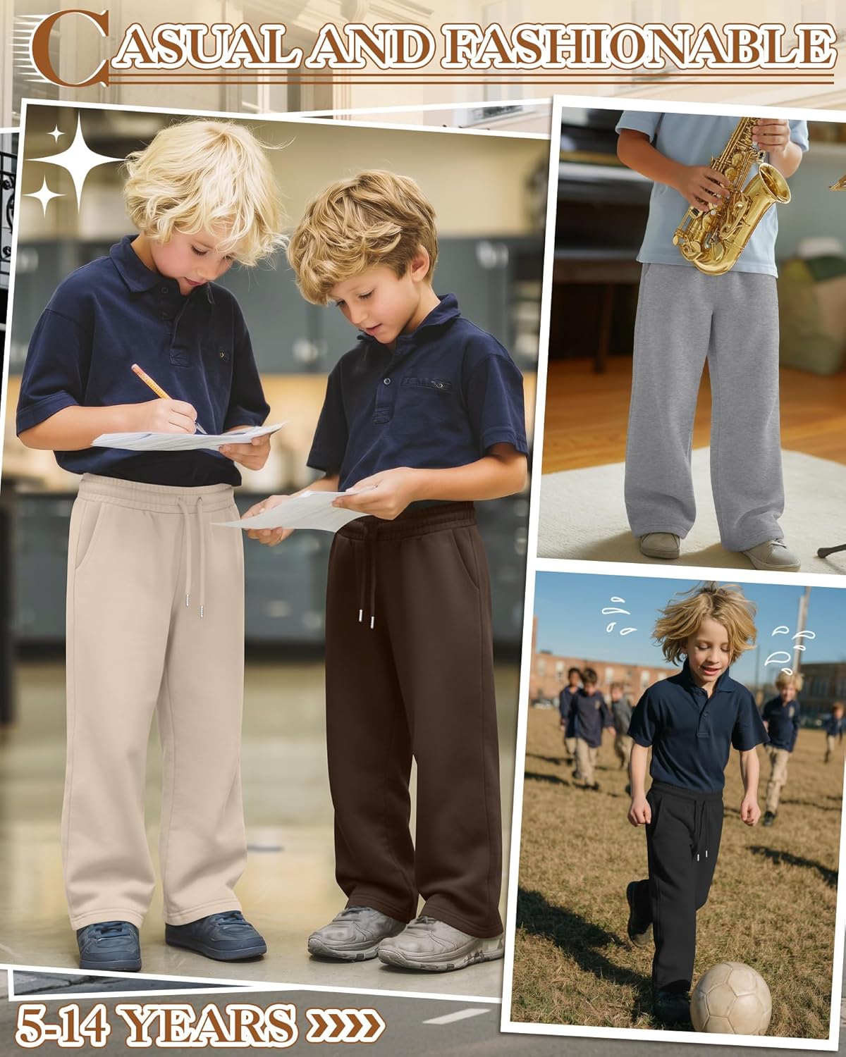 4 Pack Boys Baggy Sweatpants Teen Youth Casual Pants Open Bottom Kids Athletic Drawstring Joggers with Pockets