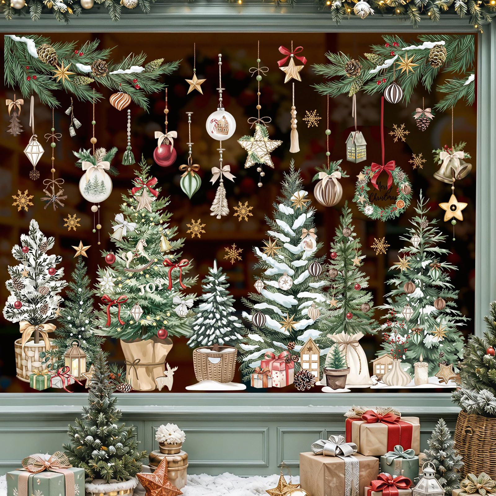 wondever Christmas Window Clings Decals Xmas Trees Ball Glass Sticker