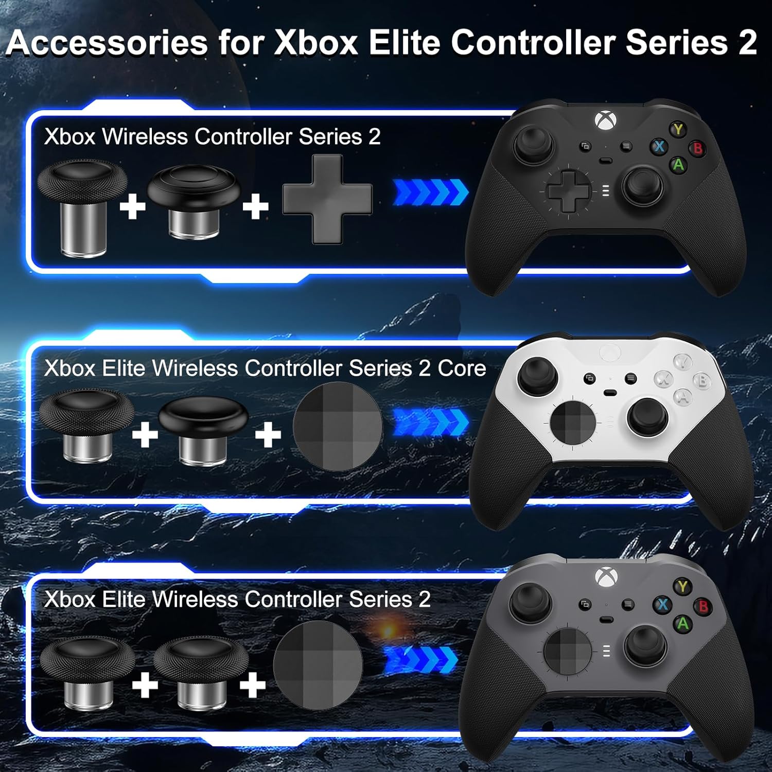 SHINHOME 13 in 1 Metal Thumbsticks for One Elite Series 2, Elite Series 2 Controller Accessories, Gaming Accessory Replacement Metal Mod 6 Swap Joysticks, Paddles, D-Pads, Tool, Without Bag