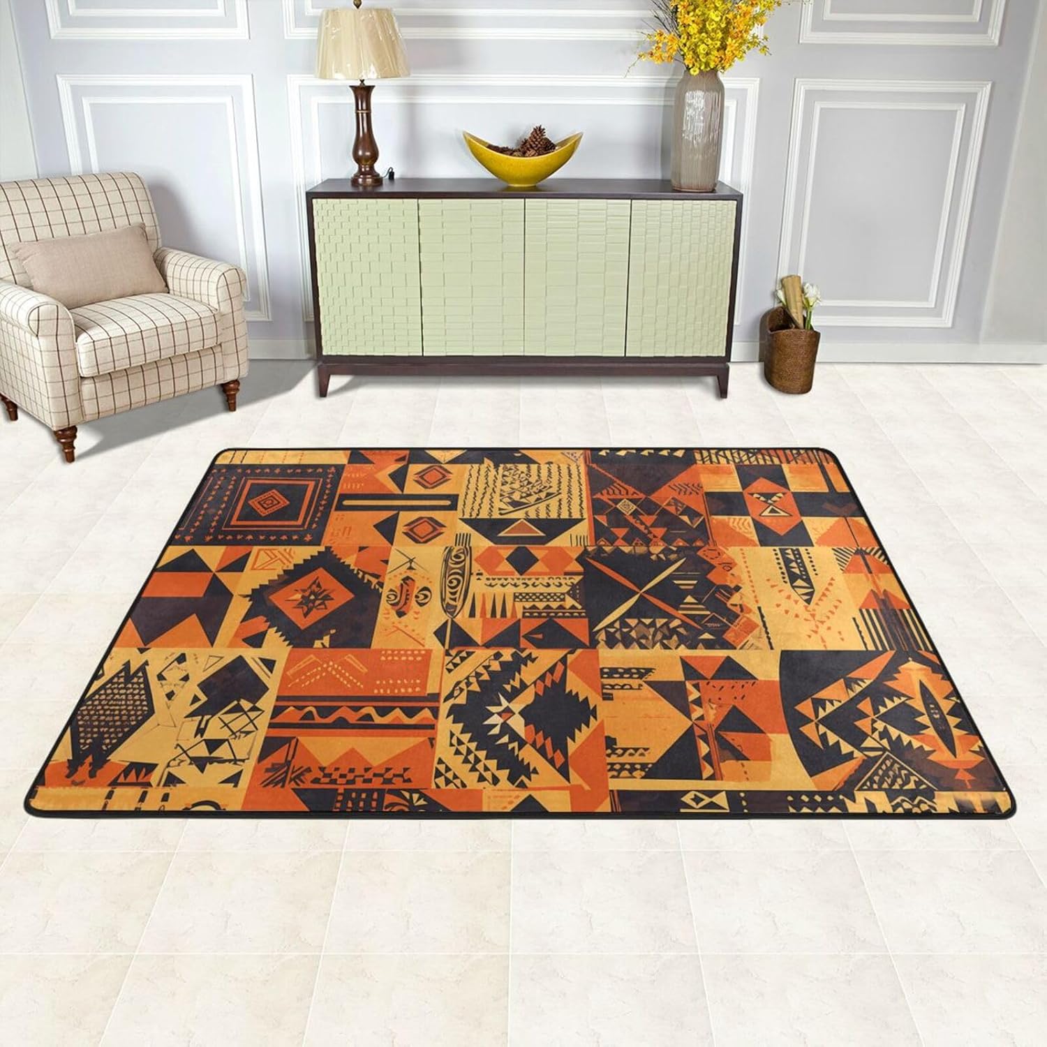 African Style Patchwork Printed Anti-Slip Floor mat Carpet Rug 72"x48" for Living Room Office Coffee Table Bed Balcony