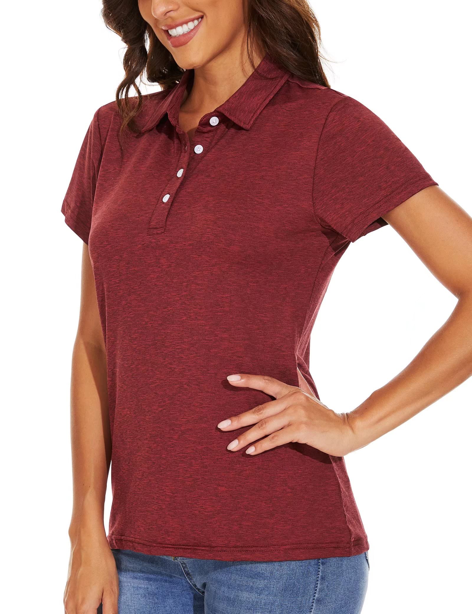 Women's Polo Shirts 4-Button Moisture Wicking Golf Polo Shirts Lightweight Performance Athletic Shirts