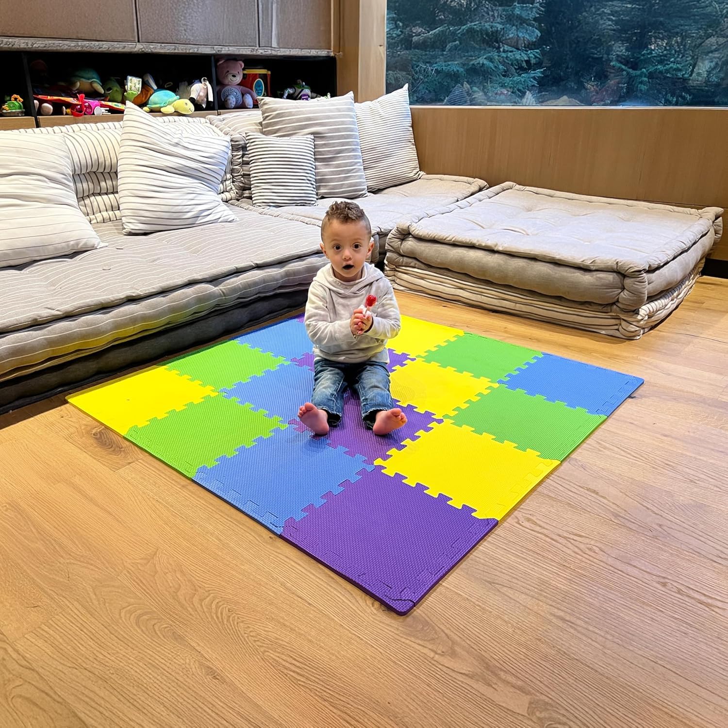 MioTetto Baby Play Mat, Soft Foam Floor Tiles for Kids. Adjustable Interlocking Foam Tiles, Fits with 50x50 Playpen Baby mat for Crawling & Development, Safe & Non-Toxic Playmat for Babies 6-12 Months