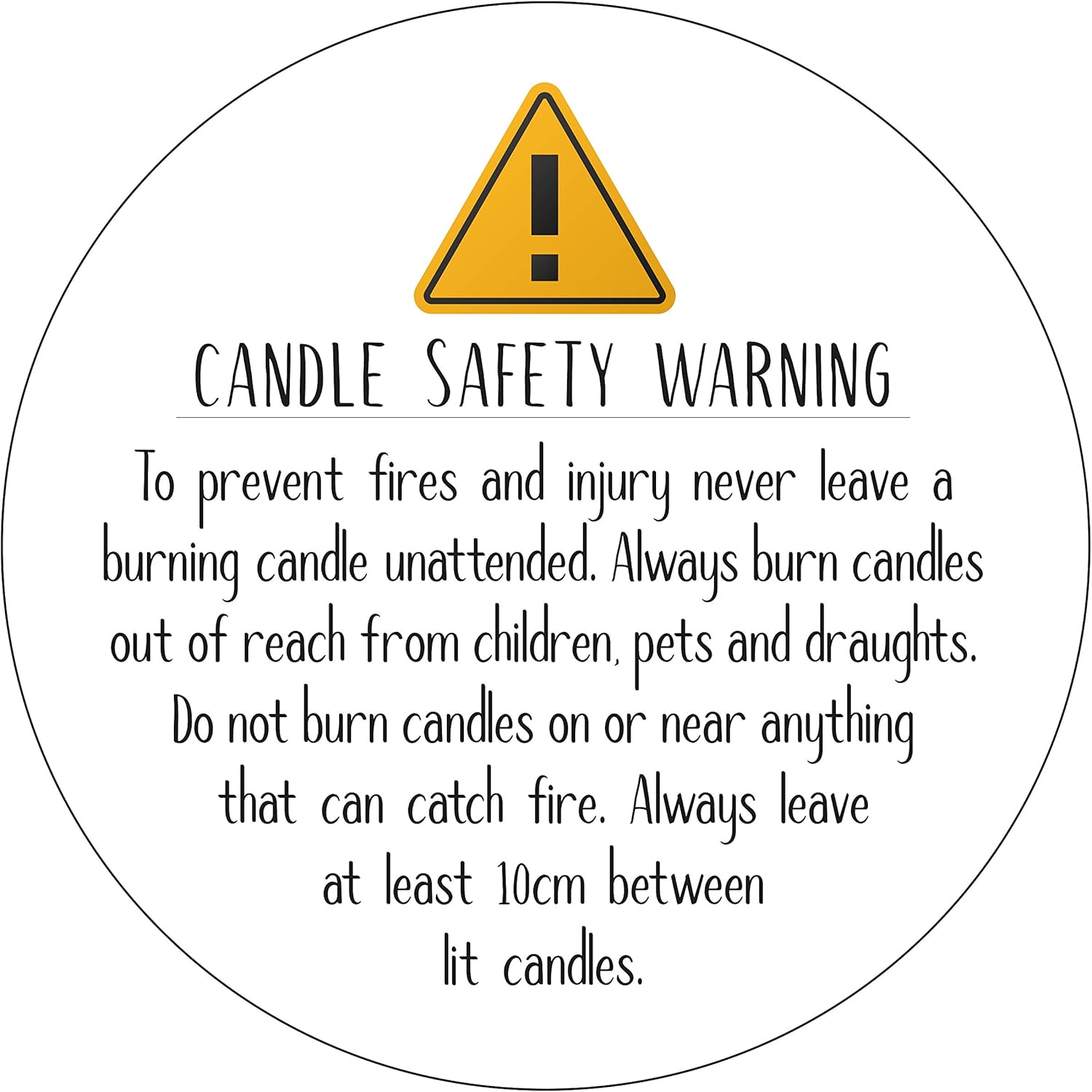 35mm Round Candle Safety Warning Stickers/Labels (Pack of 50, White