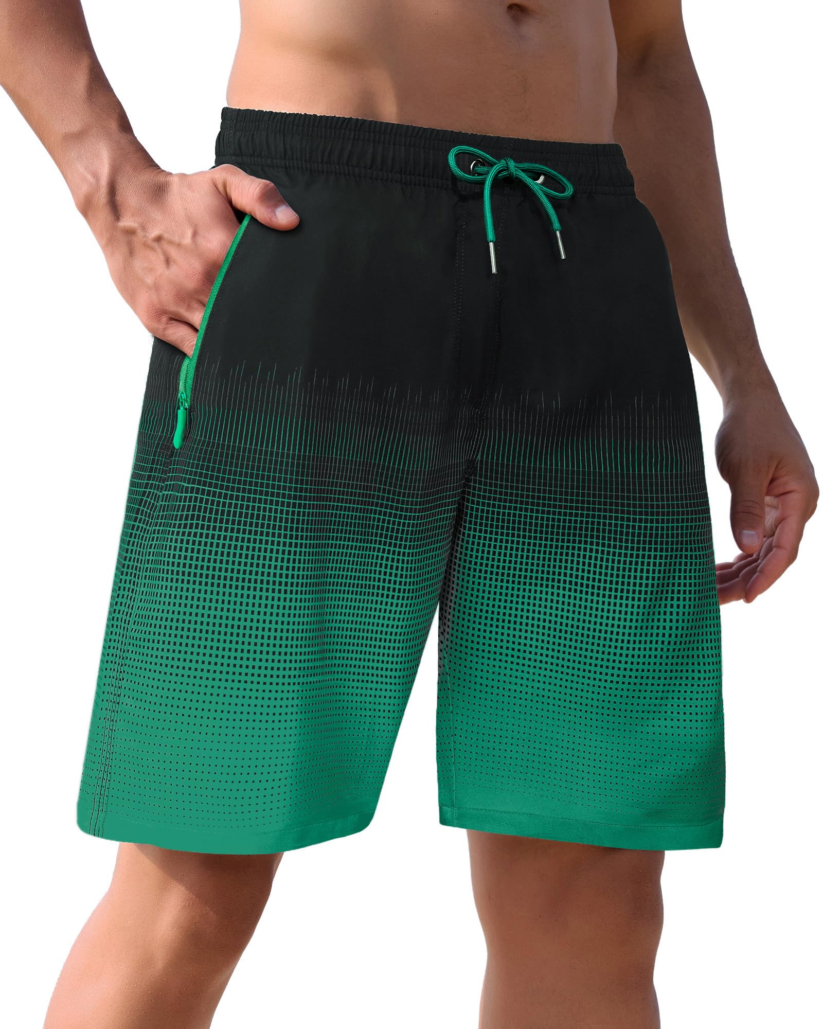APTRO Herren Badehose Lang Badeshorts mit Mesh-Futter Schnelltrocknend Boardshorts mit Reißverschlusstaschen Sport Shorts