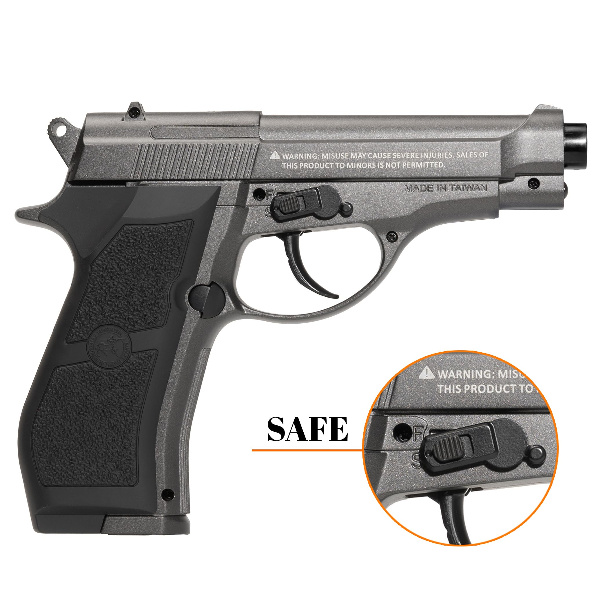 Pistola CO2 softair M84 full metal nera, POTENZA 0,9 JOULE, caricatore thin 15 colpi, sicura/singolo, CO2 nel calcio, 165mm 700g, bundle 1000 pallini + 5 bombolette