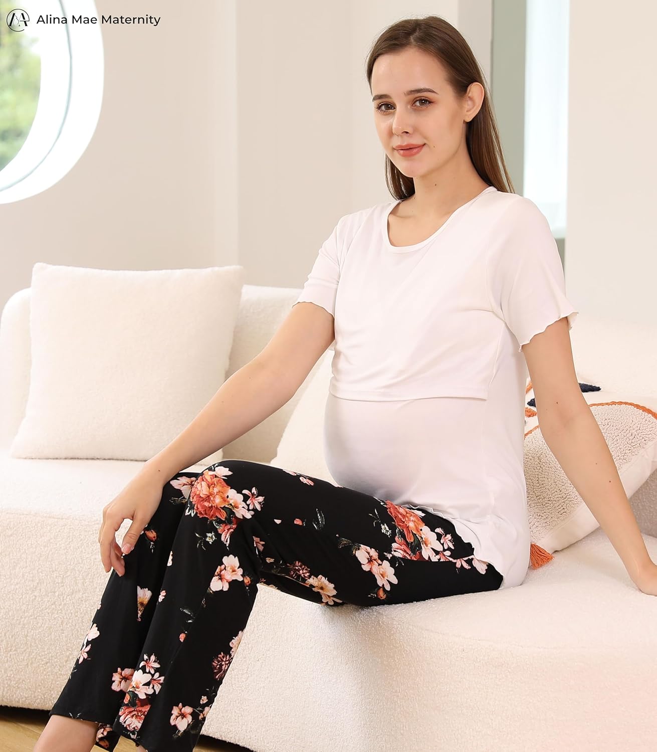 Alina Mae Maternity Pregnant women's nursing pajamas set, pregnant women's lounge pajamas short sleeve - Image 4