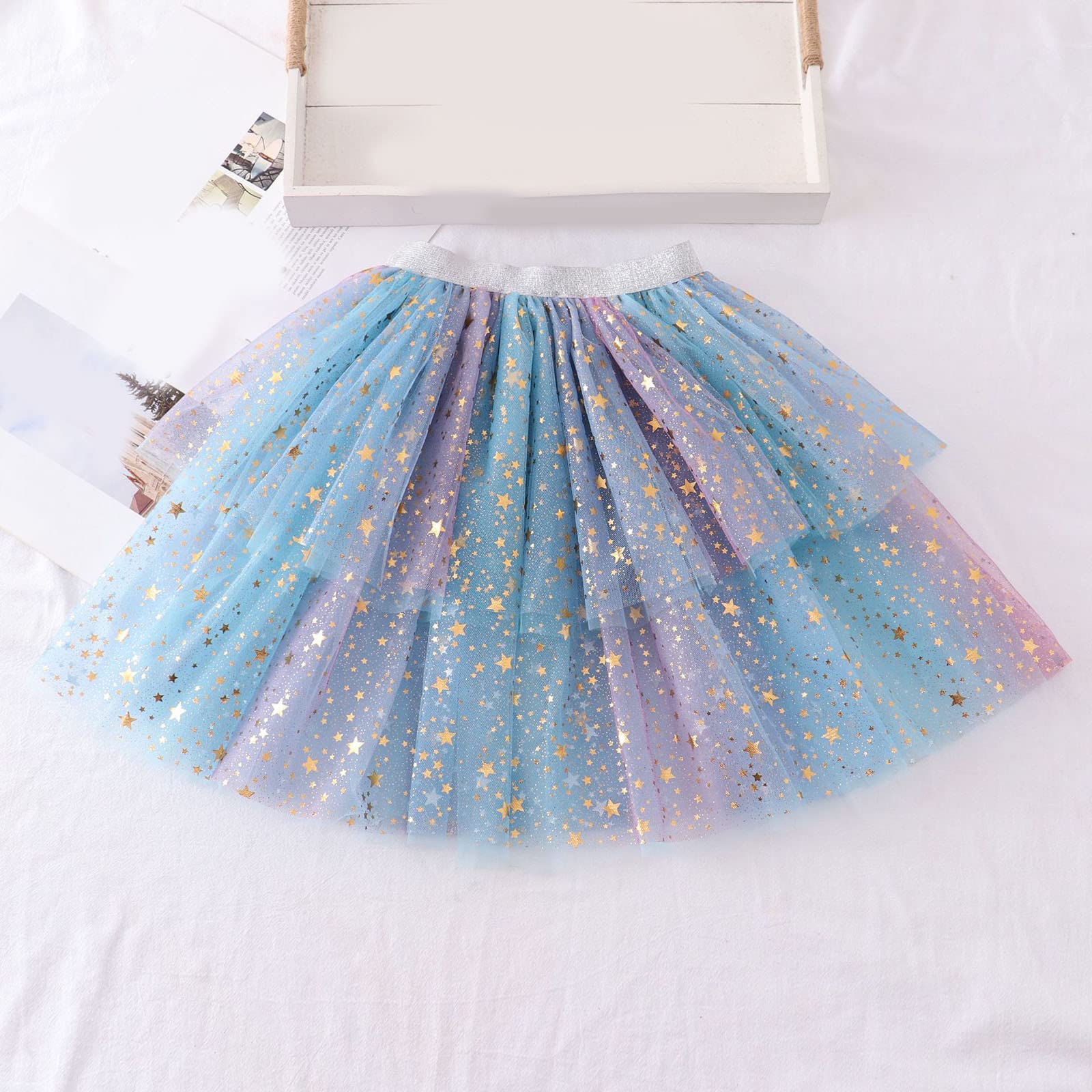 RNTOP Little Girl Tutu Skirt Baby Toddler Paillette Ballet Tulle Skirt Dance Princess Skirt Birthday (Light Blue, 8-10 Years)