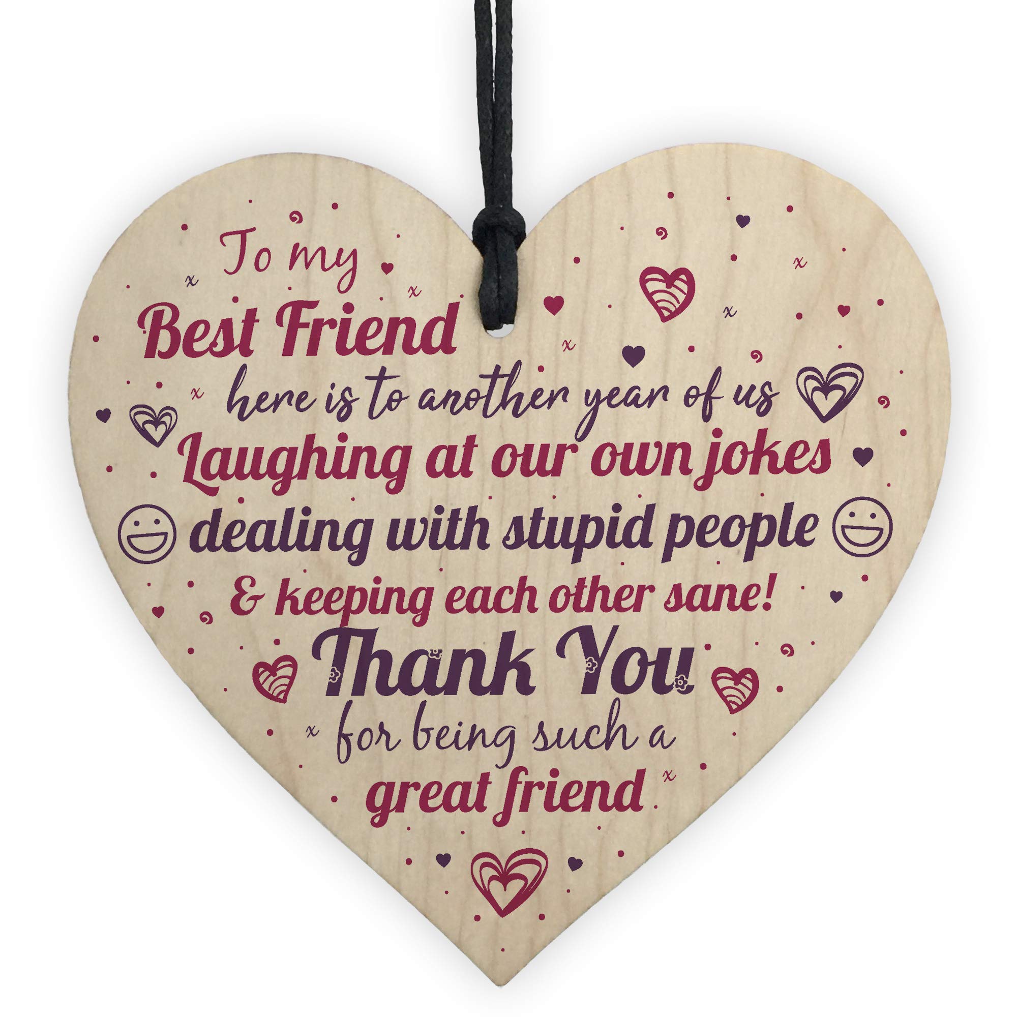 Red Ocean Best Friend Friendship Handmade Wood Hanging Heart Chic Plaque Keepsake Birthday Thank You Gift