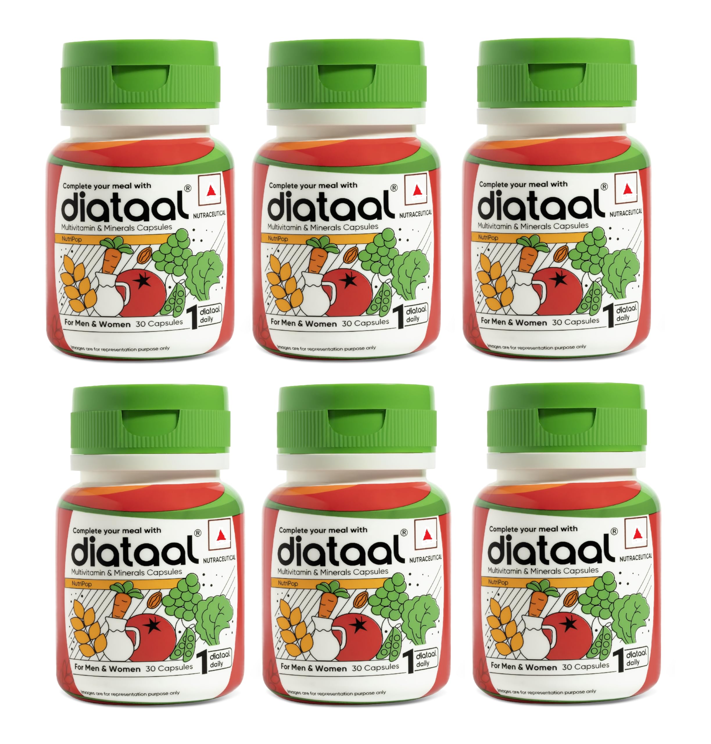 Diataal Multivitamin with Biotin, B12, Niacin, Zinc & Folic Acid | Daily Supplement for Hair, Skin, Immunity & Energy | Men & Women | 30 Capsules |Pack of 6|