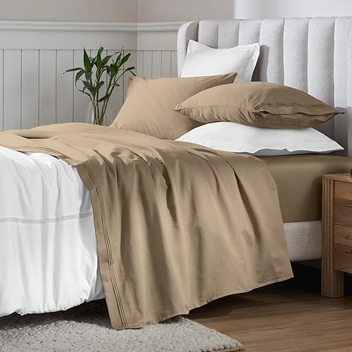 Miniatura 8 de SUPERIOR Juego de sábanas de algodón egipcio de 650 hilos, tamaño Queen, gris pardo, 4