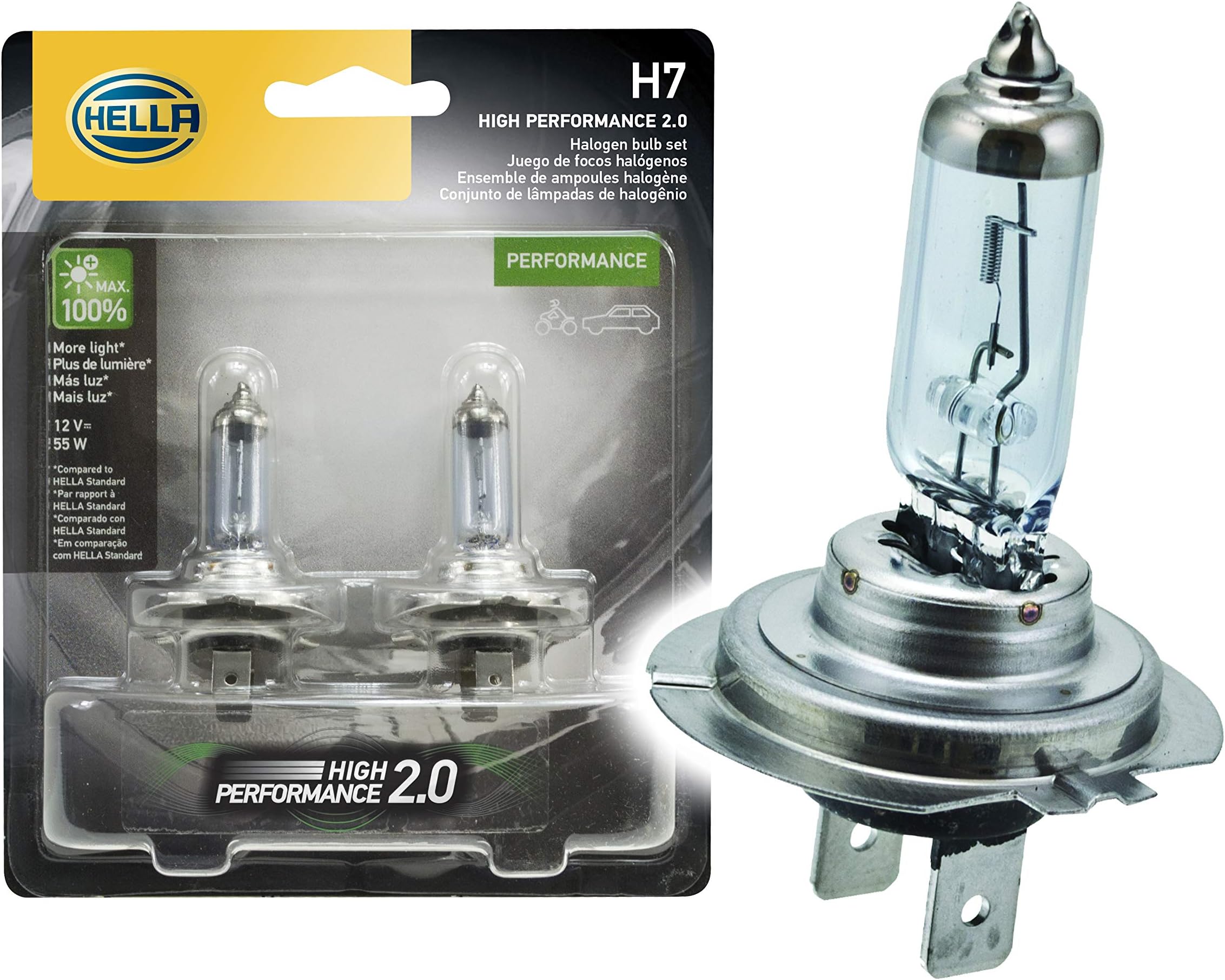 HELLA H7 2.0TB High Performance Light Bulb, 12V, 55W, Pack of 2