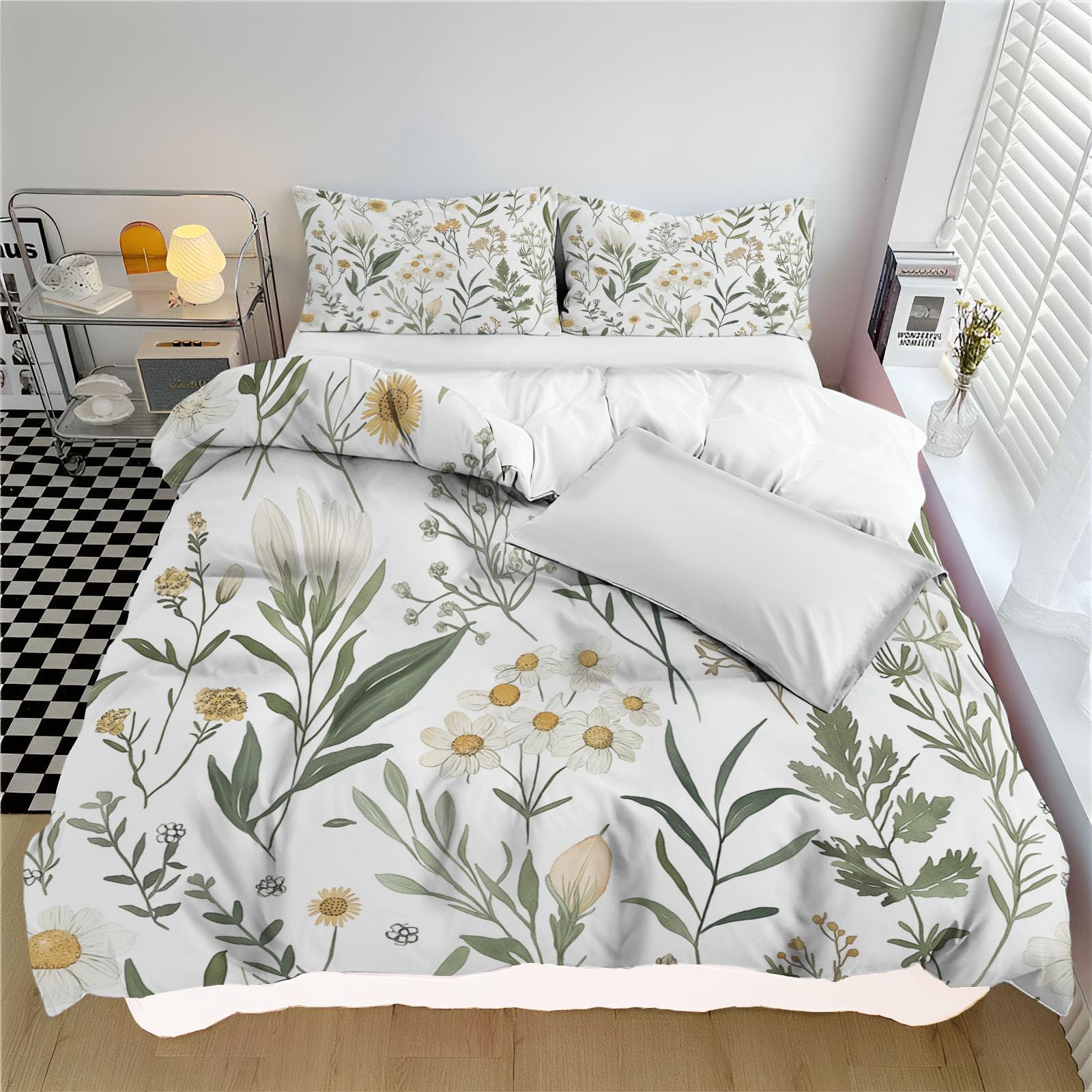 Housse de couette avec fermeture éclair anti-glissement fleurs