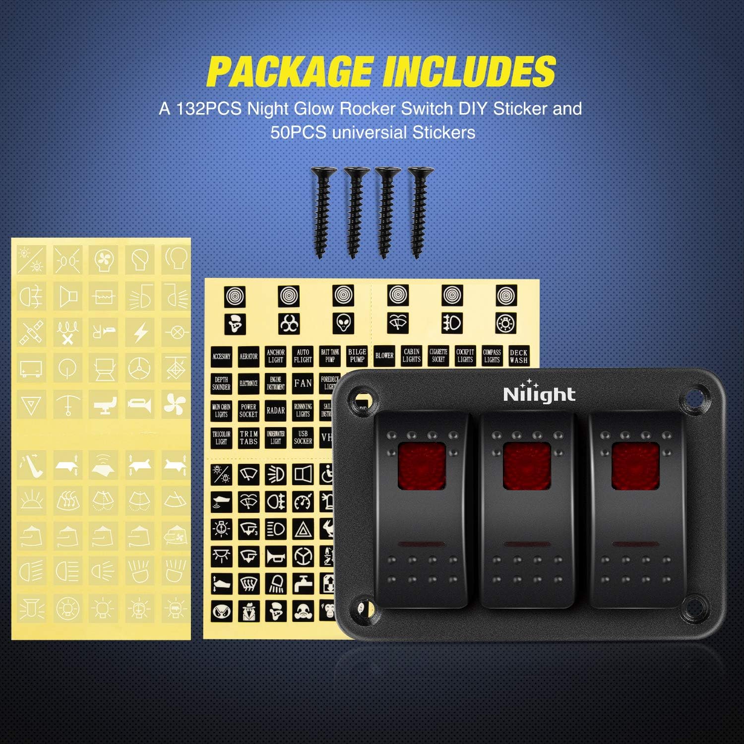 Nilight - 90019C 3 Gang Aluminum Rocker Switch Panel Toggle Dash 5 Pin ON/Off Pre-Wired Rocker Switch Red Backlit Switch for Automotive Car Marine Boat RV,2 Years Warranty: Industrial & Scientific