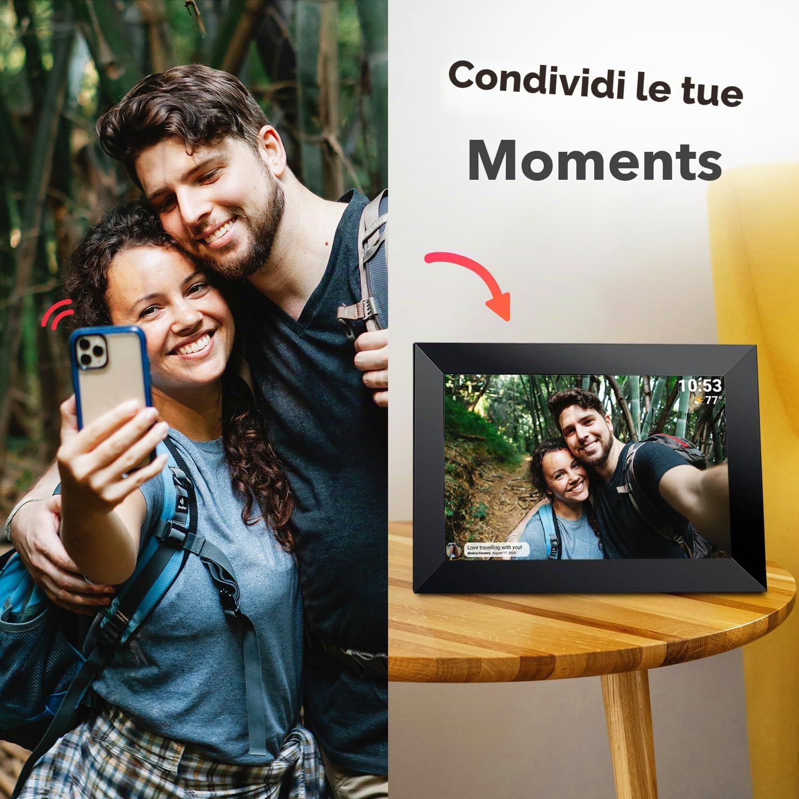 Frameo - Cornice per foto digitale WiFi, 32 GB, 10,1 pollici, 1280 x 800 mm, touch screen IPS HD, rotazione automatica, 32 GB di spazio di archiviazione integrato, condividi momenti istantaneamente