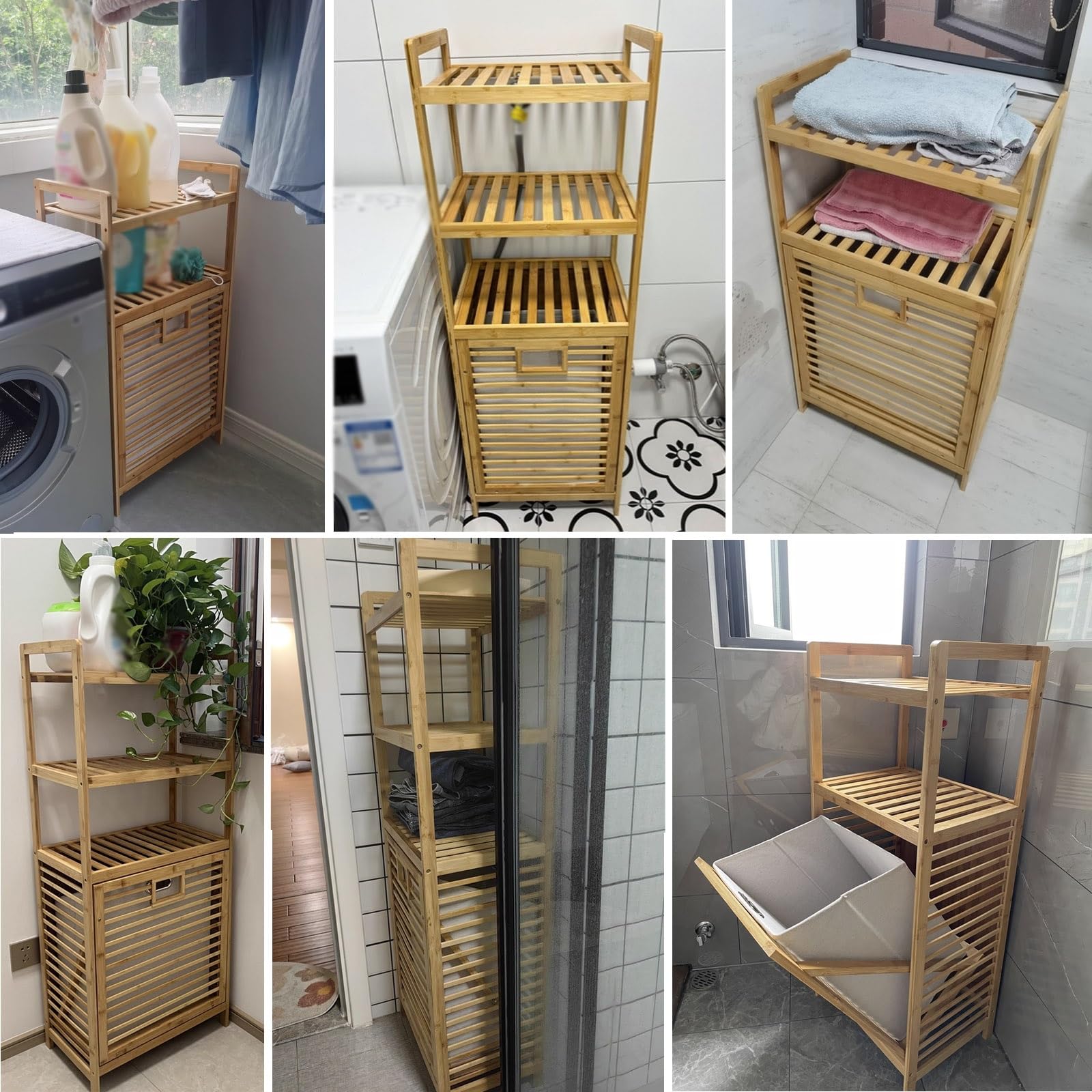 Cesto de bambú inclinable para la ropa sucia con estante abierto, elegante cesta de lavandería para baño, dormitorio, sala de estar y lavandería, soluciones de almacenamiento