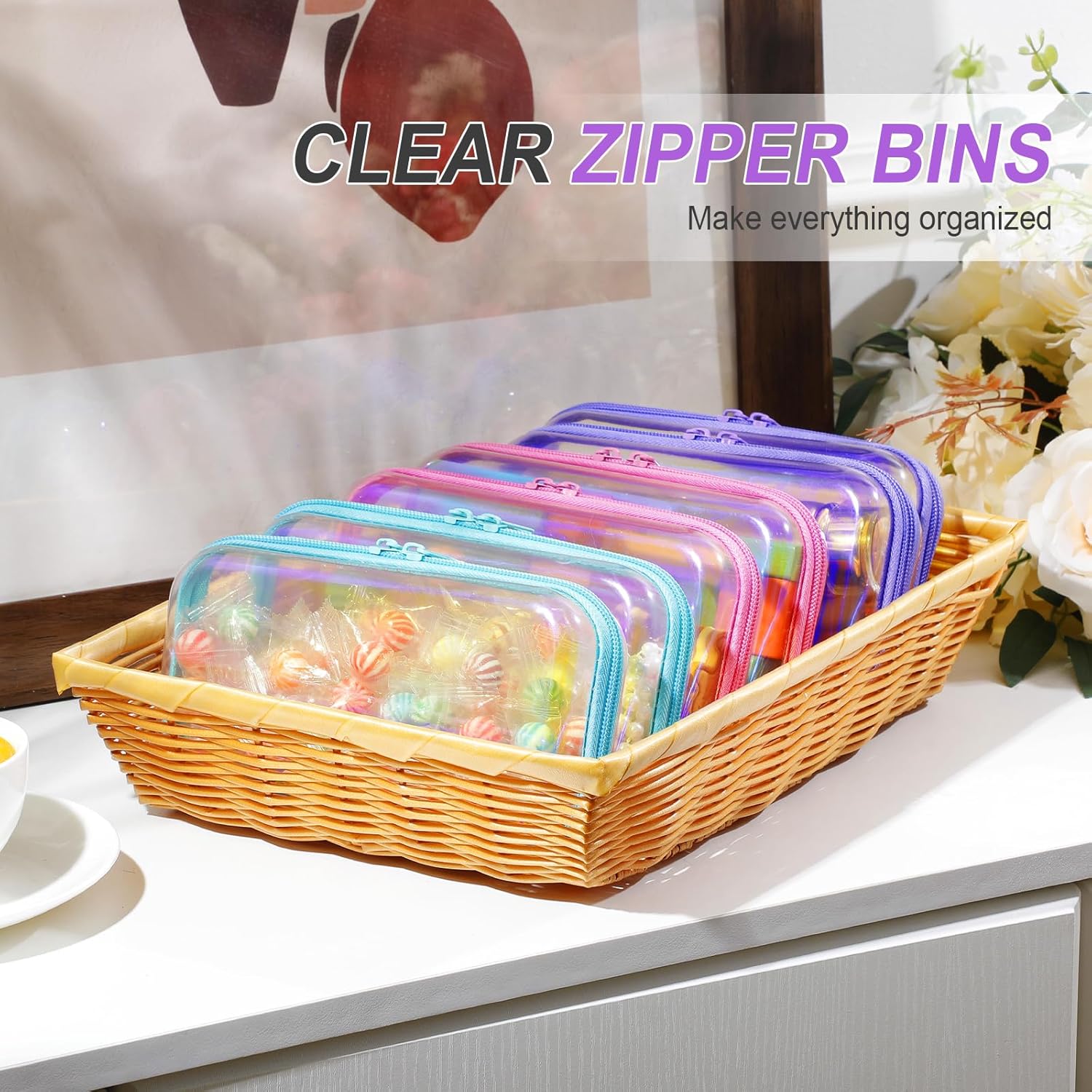 Sanwuta 6 Pcs Clear Hard Zipper Case Plastic Zipper Pouches Transparent Makeup Bag Pencil Case Pouches Toiletry Diaper Bag for Travel Toy Storage Organizer Bins(Holographic,7.48 x 3.94 x 2 Inch) - Image 5