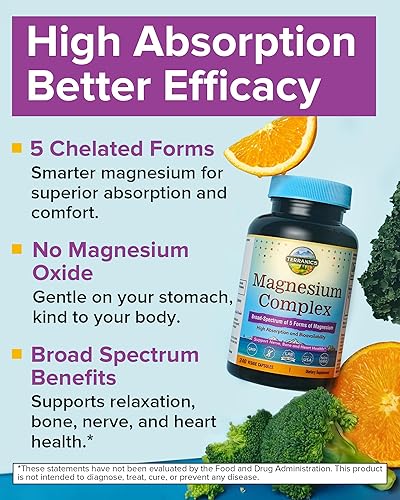 Miniatura 3 de Suplemento de complejo de magnesio 5-en-1 Terranics 500mg - 5 formas de magnesio de alta absorción Glicinato Citrato Malato Aspartato Gluconato para
