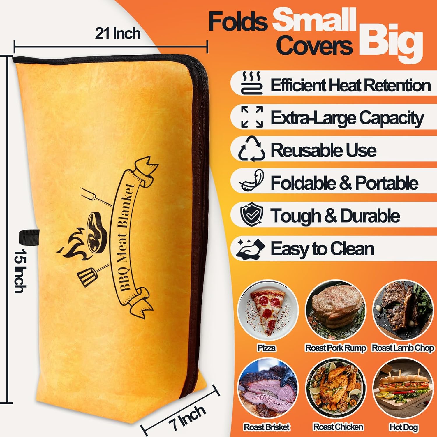 BBQ Blanket for Resting Meat 21", Reusable Insulated Smoker Meat Resting Blanket Silicone Brush, Smoker Grilling Meat Insulated Resting Bag with Wide Mouth for Large Brisket/Beef/Pork Shoulders/Turkey - Image 2