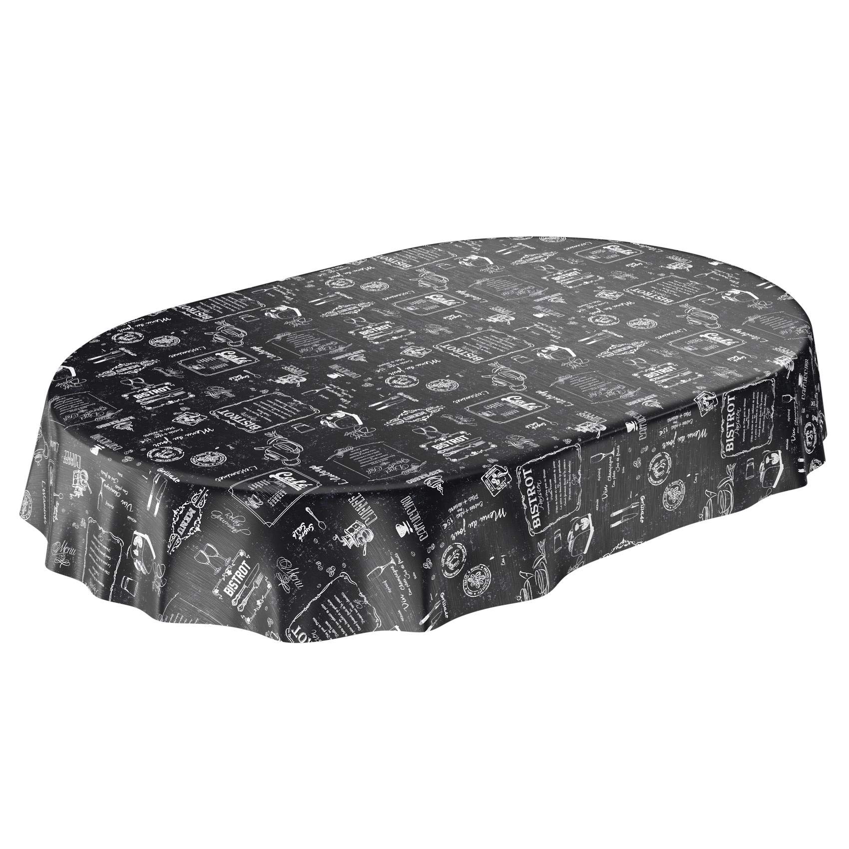 Anro Mantel de hule para mesa, con aspecto de bistró, lavable, Negro , 500 x 140cm