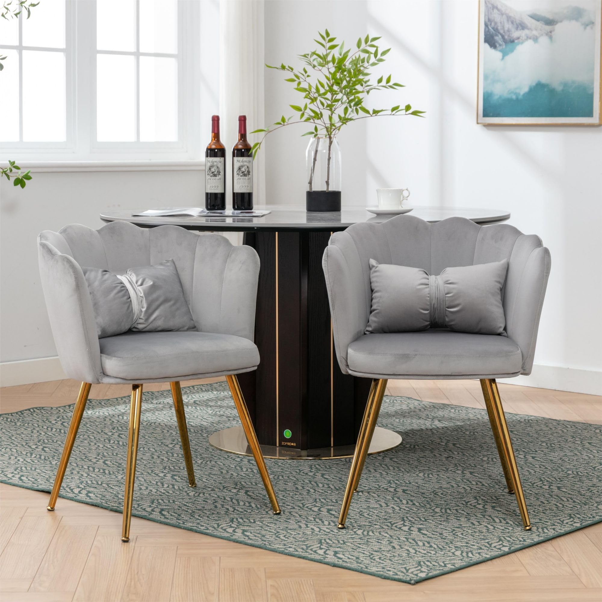Lot de 2 chaises de salle à manger de luxe en velours gris foncé avec pieds pivotants et pieds en métal confortables et élégants, décoration de salle à manger élégante