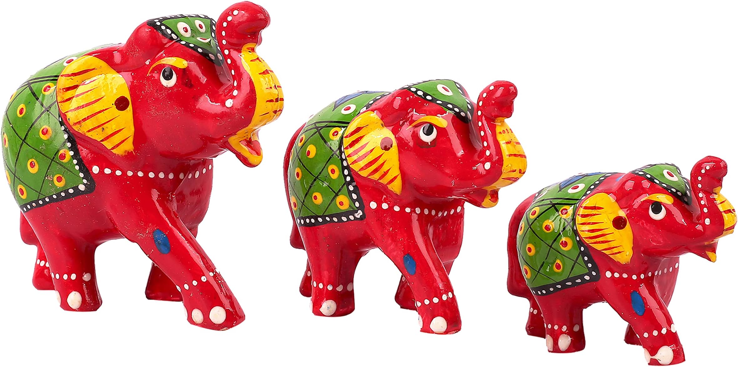 DreamKraft Paper Mache Elephant Showpiece for Enhance Home Decor - Red (Set of 3)