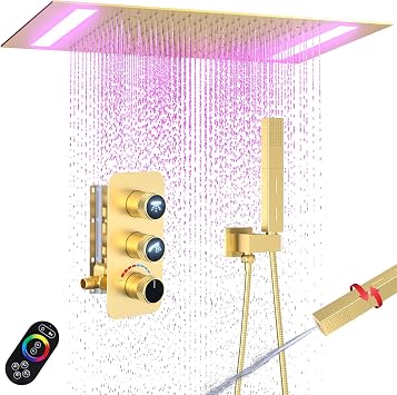 Enga Shower Faucet Set Brushed Gold Shower System with Handheld