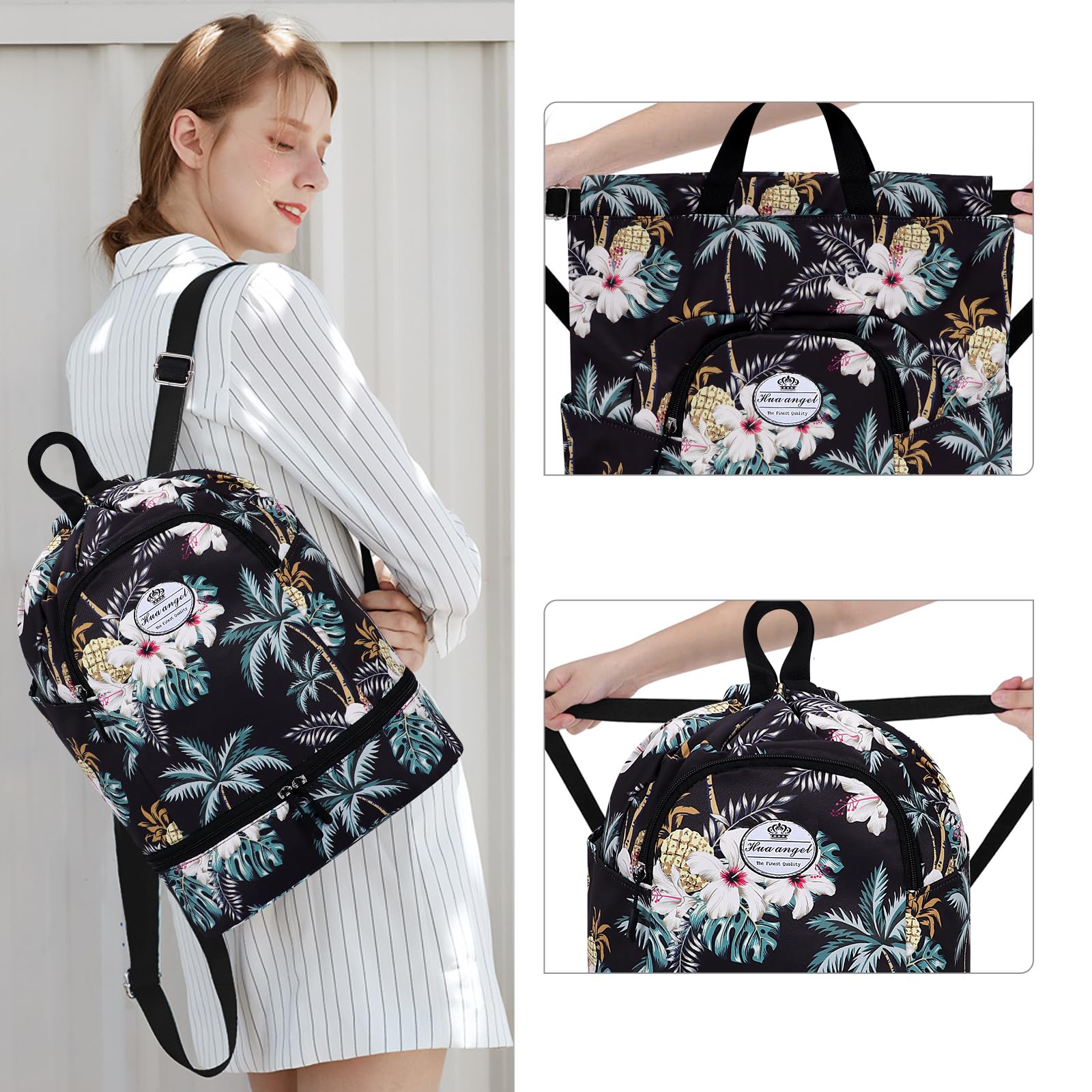 HUA ANGEL Unisex Drawstring Backpack Sports Gym Bag Drawstring Bag Weekend Daypack With Shoe Compartment for Women Men Basketball Football Outdoor Fitness Yoga Swimming Beach - Image 2