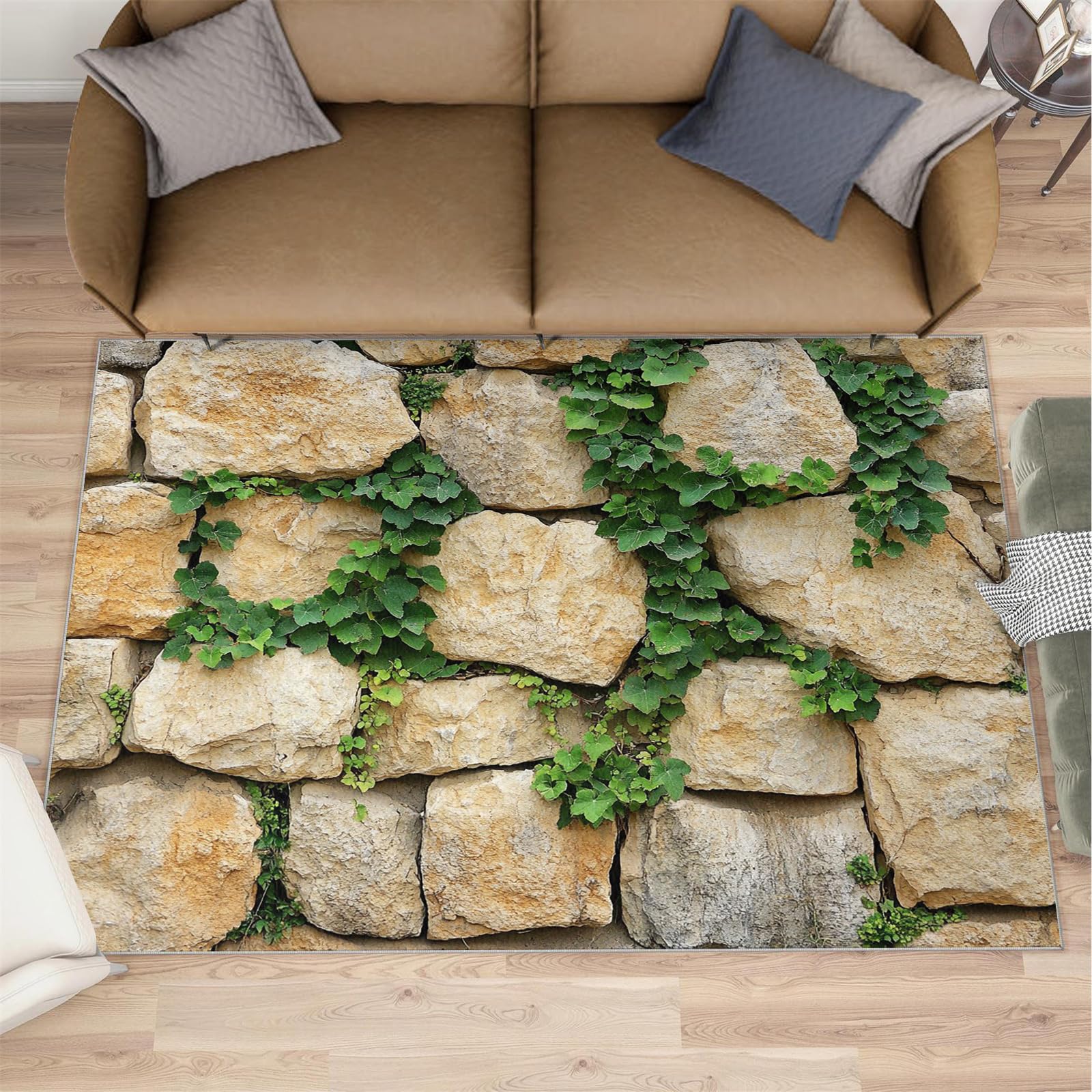 Tapis de salon motif roche naturelle antidérapant Stone Rugs 140x200