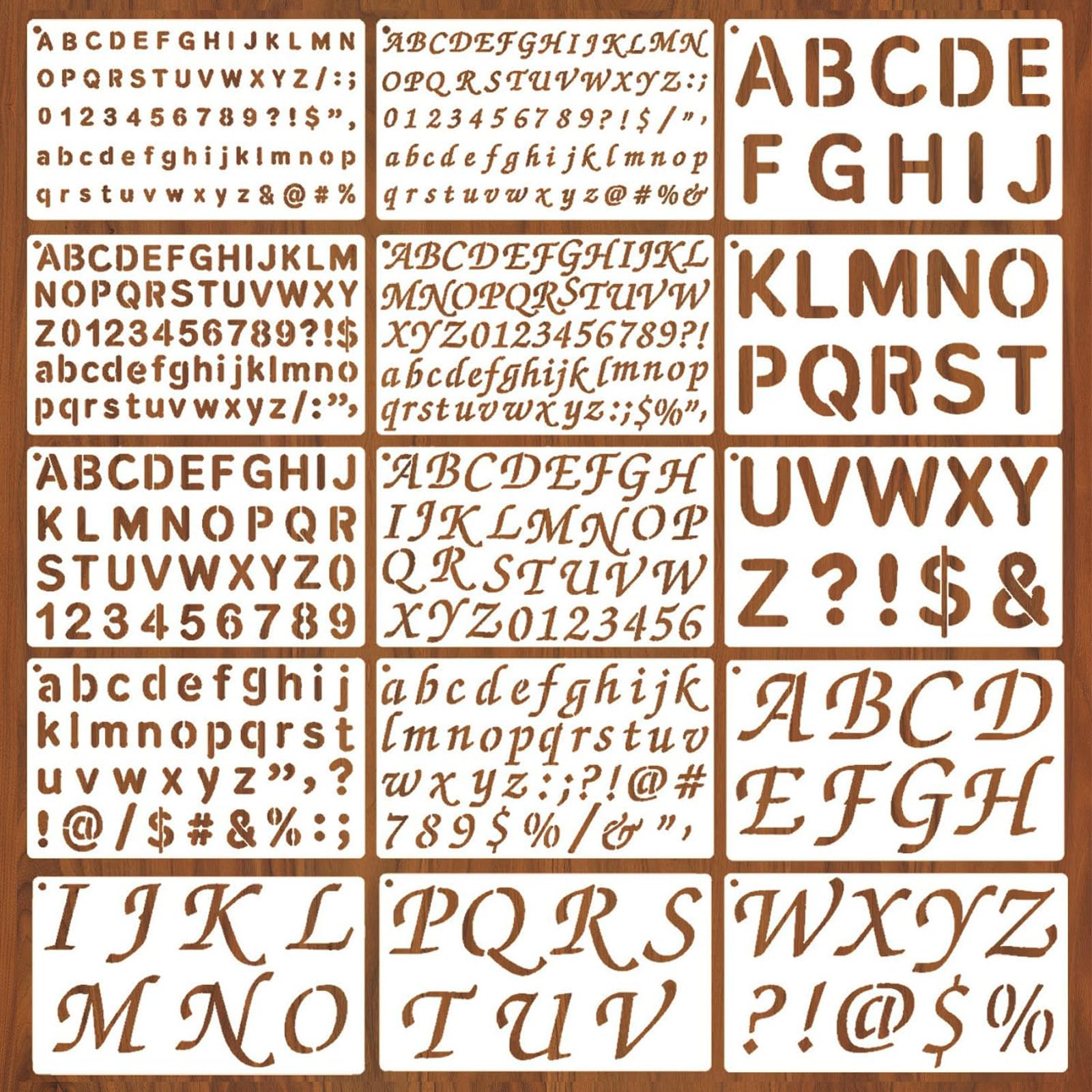 15 Pcs Letter Stencils – Reusable Plastic Calligraphy Alphabet Stencils Set – DIY Art Project Letter and Number Templates for Scrapbook Card Making