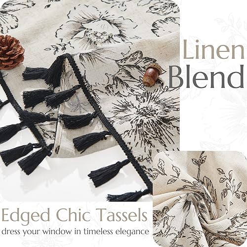 Miniatura 3 de JINCHAN 2 paneles de cortinas de mezcla de lino, con estampado floral, para la sala, 63 pulgadas largo, con pasabarras, estilo casa de campo y