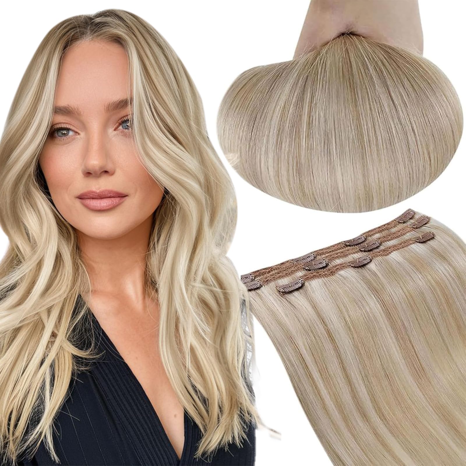 Amazon.com : RUNATURE 14 Inch Real Hair Extensions Clip in Ash Blonde ...