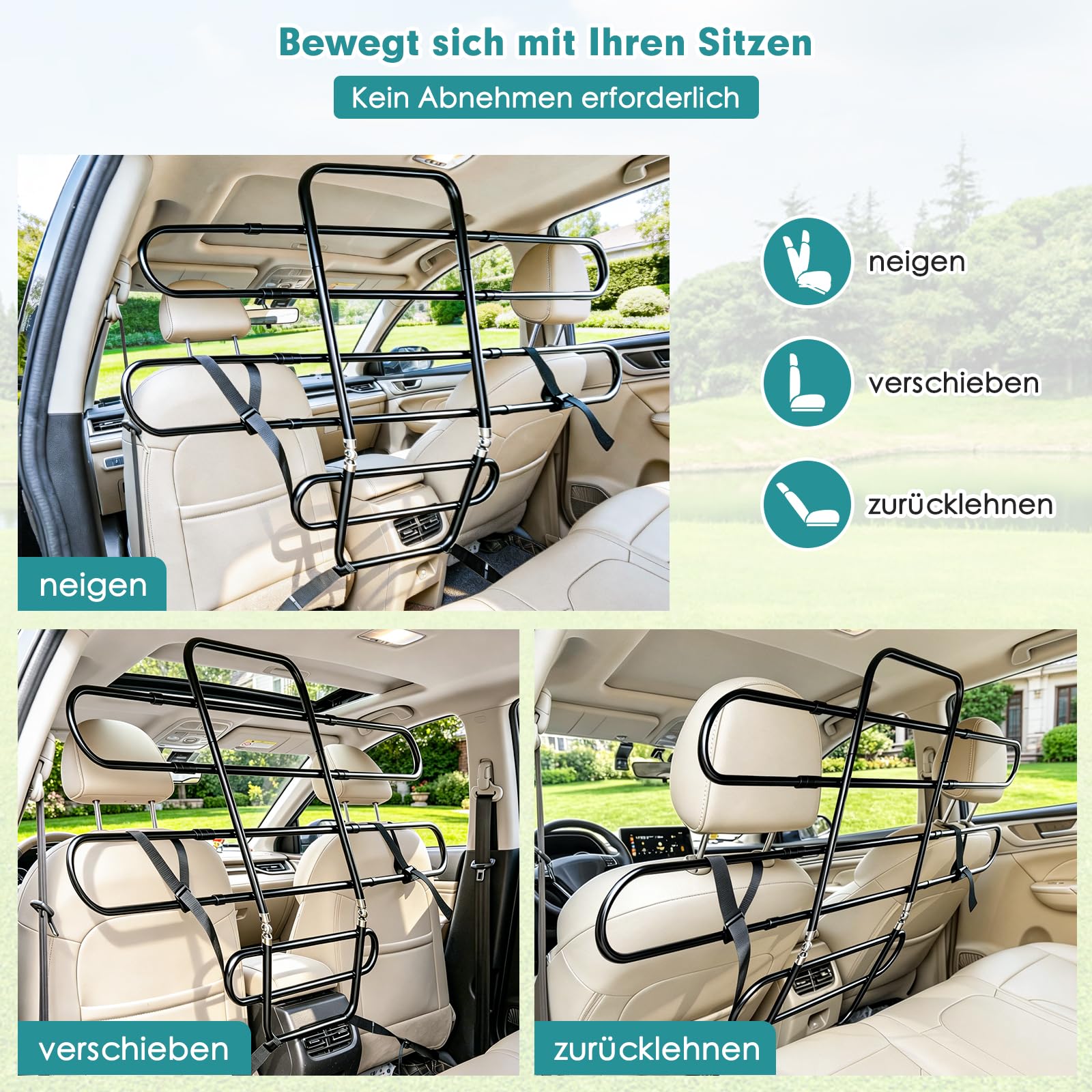 Snagle Paw Universial Hundegitter Auto Kofferraum Verstellbar 103–148 cm, Trenngitter Auto Hund für Rücksitz & Laderaum, Anti-Wackel System mit Nylon-Gurten, Metall Auto Hundegitter für SUV, Van & PKW