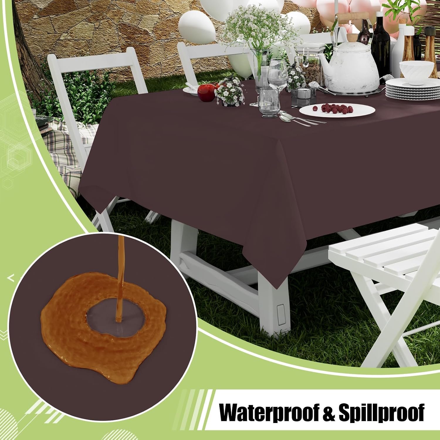 Smiry Disposable Table Cloth - 12 Pack, 54 x 108 Inch Waterproof Rectangle Tablecloths for Parties, Decorative Plastic Table Cover, Leakproof & Sturdy, Coffee image 3