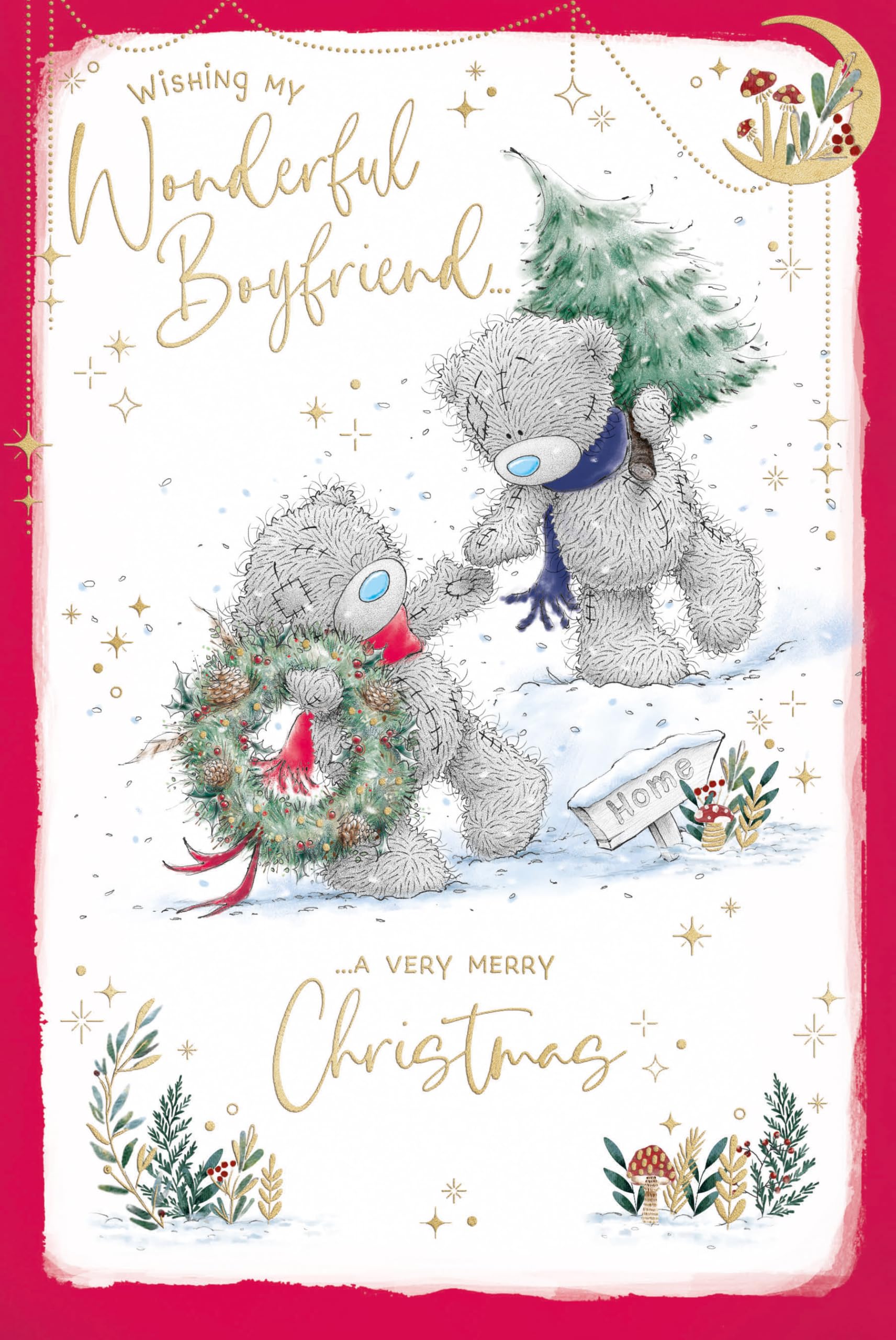 Me To You Tatty Teddy Christmas Card For A Wonderful Boyfriend Bears In The Snow 6x9ins - Official Collection