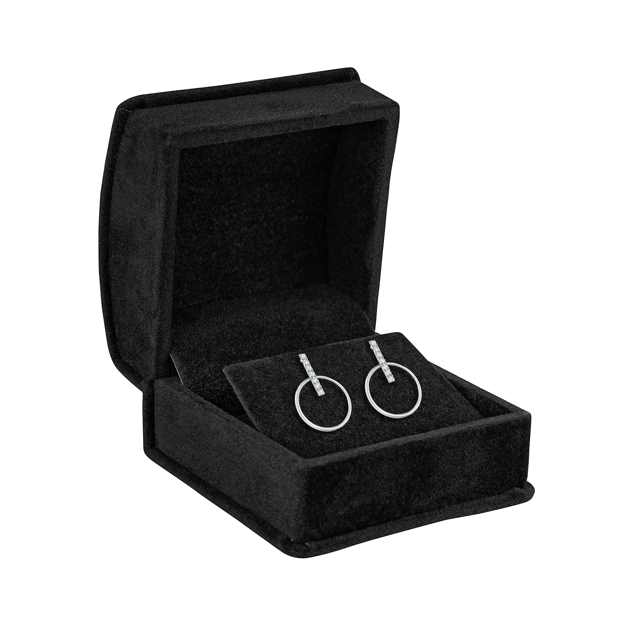 Noble Pack Black Noble Luxurious Suede Earring Jewelry Box With Matching Two Piece Packer With Ribbon For Engagement, Proposal Or Special Occasions. (, Earring Box)