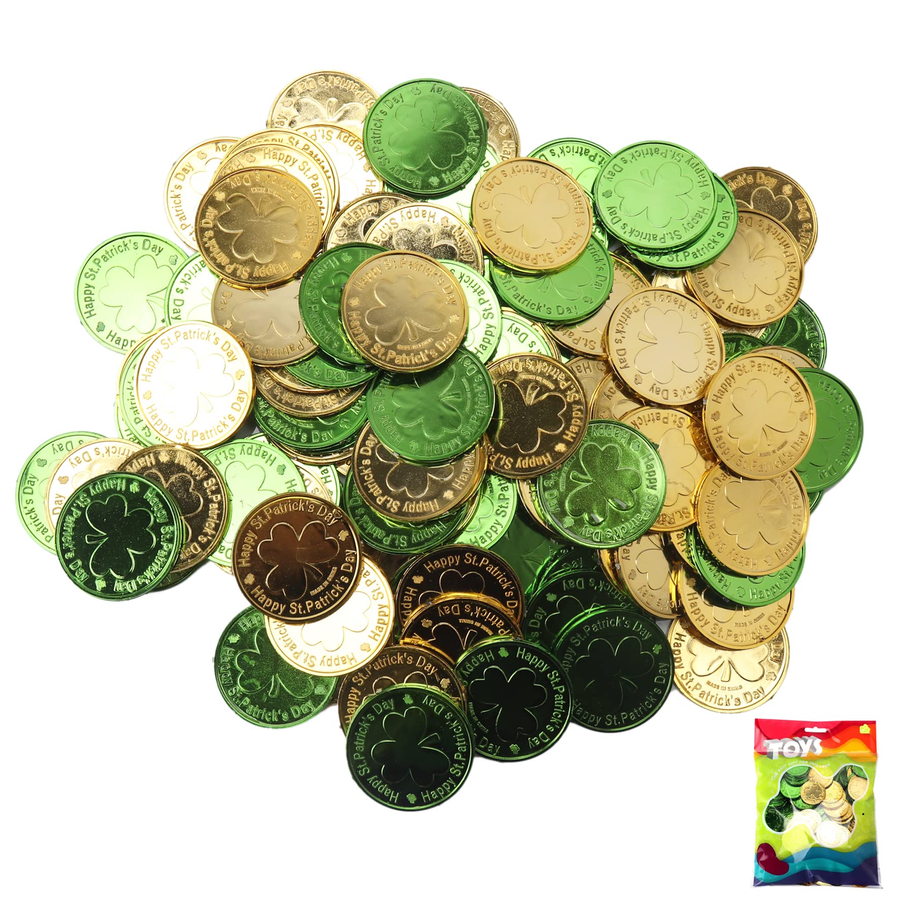 Sieman 24 sztuki Patrick's Day Clover monety na szczęście, tworzywo sztuczne, posypka stołowa z listkami koniczyny, worek ze sznurkiem na akcesoria na imprezę (24 sztuki/zielony)