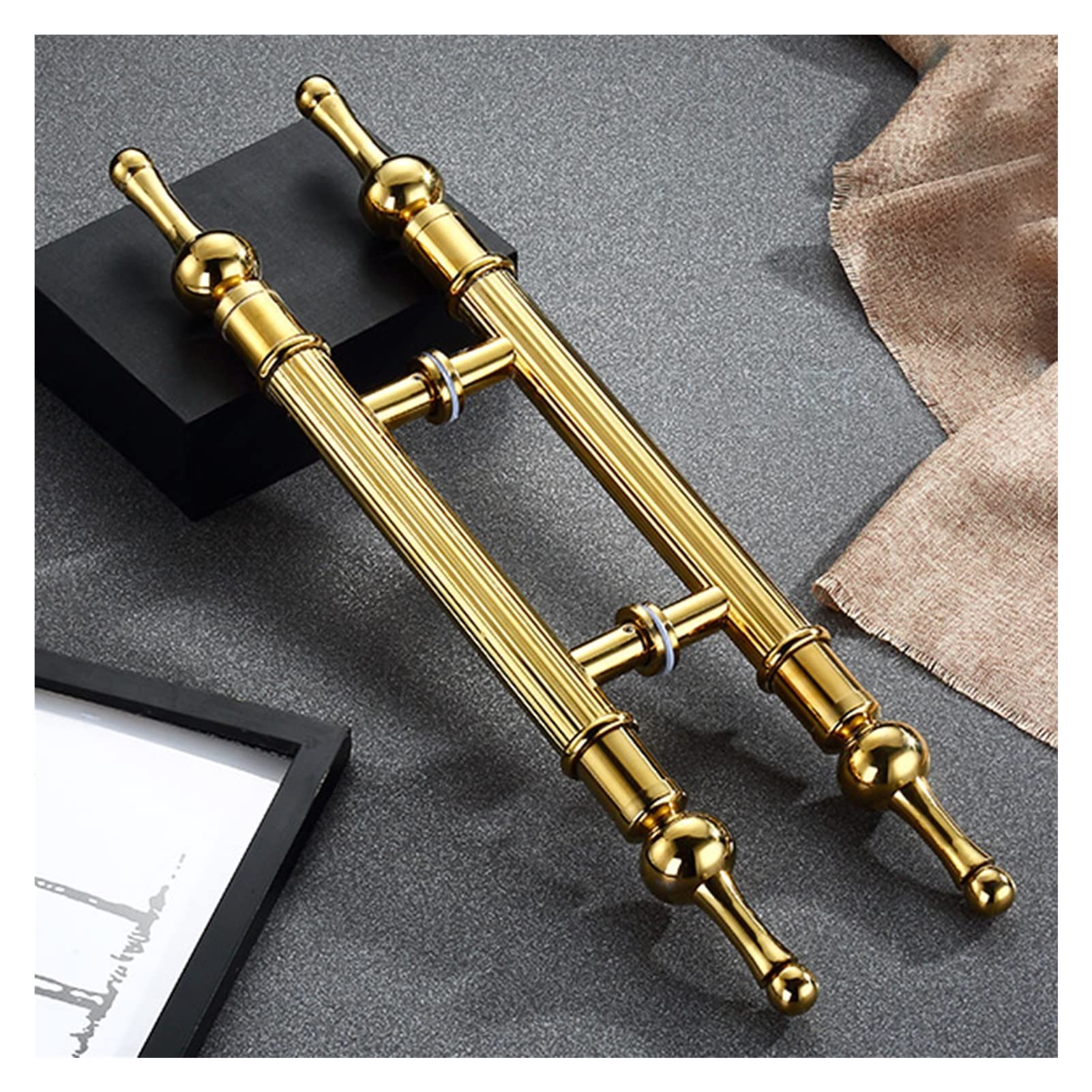 CWCQGH 26in/34in/50in Metal Round Entry Door Handle,Modern Steel Push Pull Door Handle for Shower Glass Sliding/Barn Door/Wood Door,Include Fittings,Gold-66cm/26in