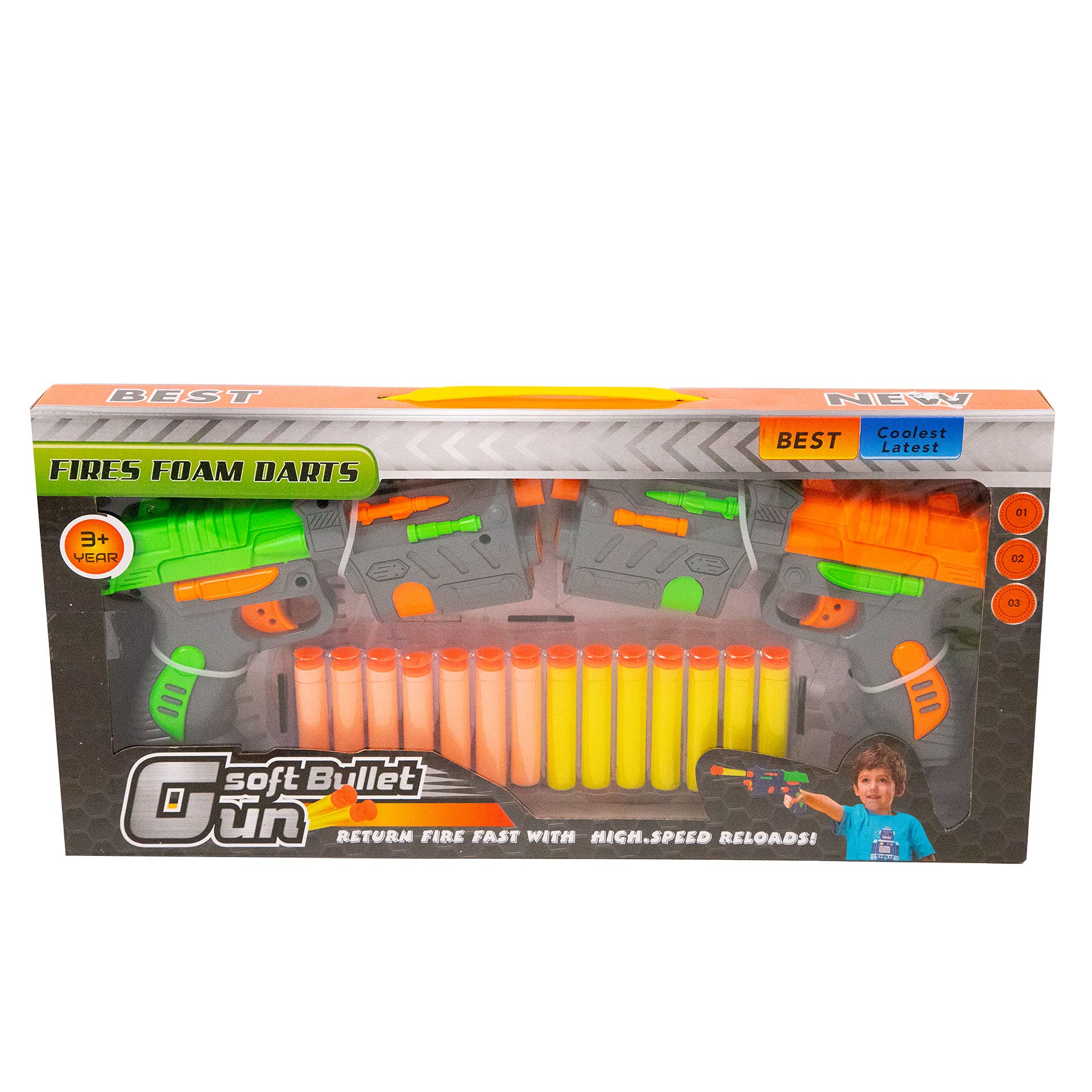 Kid's Soft Blaster Toy Guns 14 Bullets (Multicolour) Pack of 2