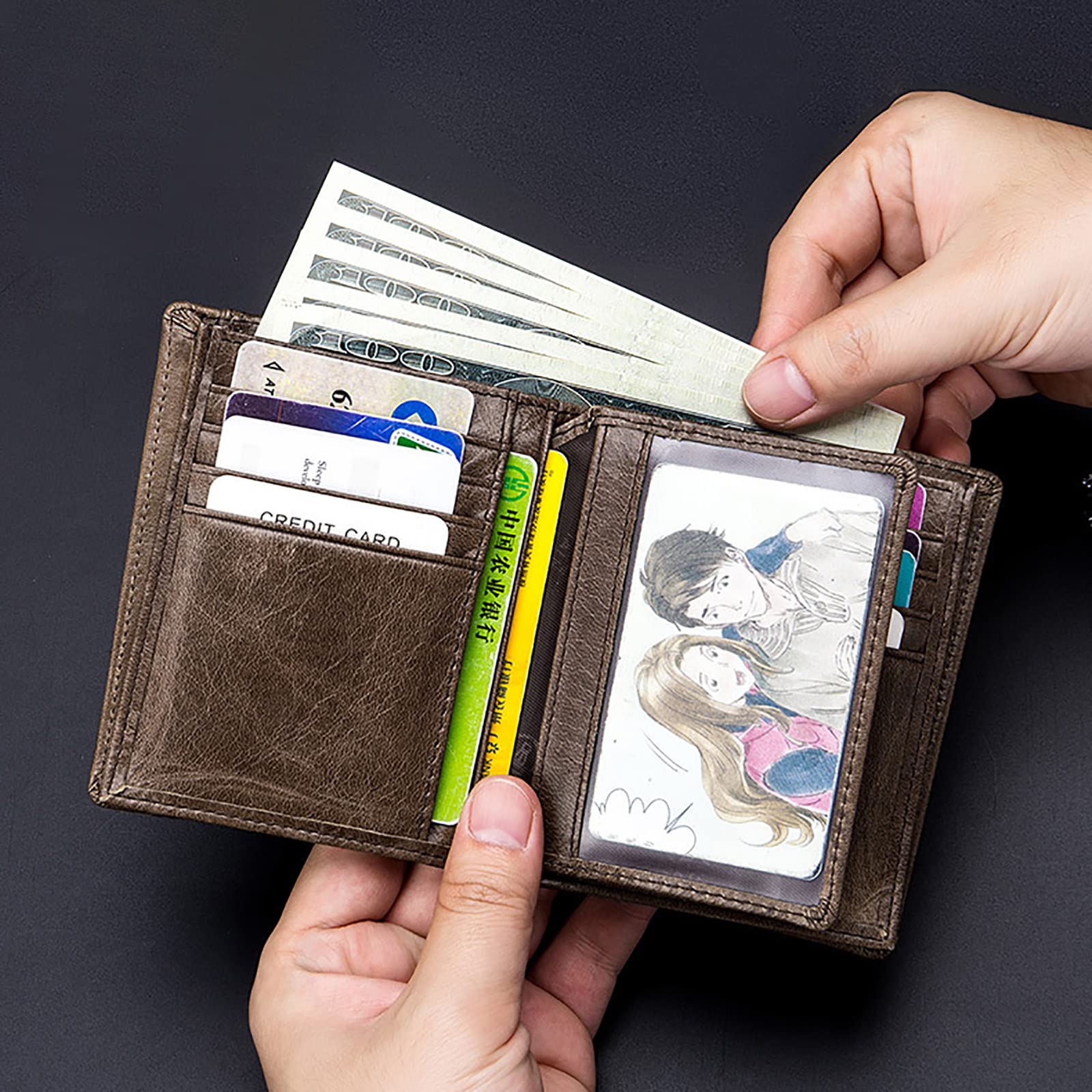 Geldbörse, Multifunktionales kleines Portemonnaie für den Führerschein – Fotokarte(Black)