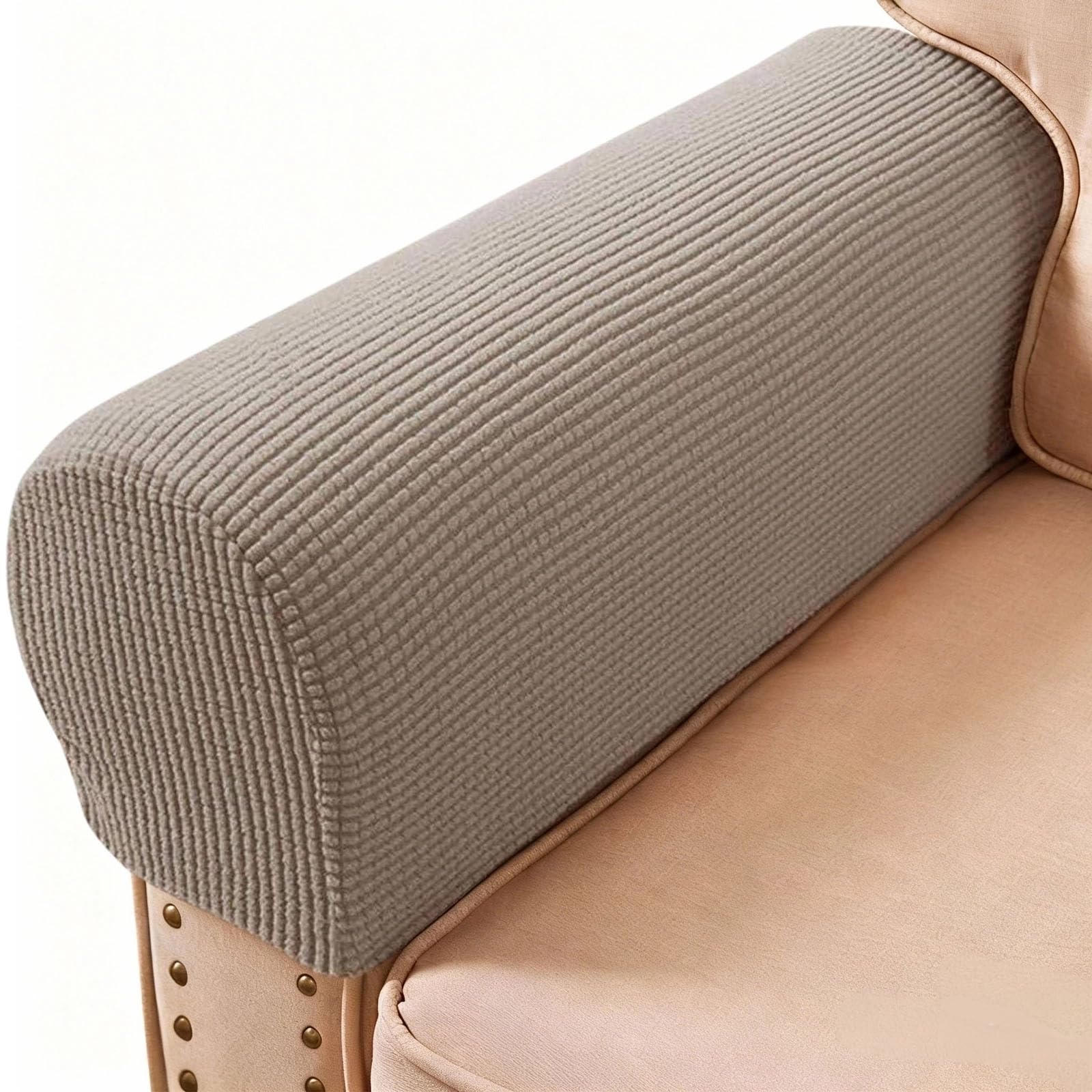 Pbiehsr Sand Arm Rest Covers, Stretch Armchair Couch Armrest Chair Covers For Furniture Protector, Anti-Slip Sofa Chair Arm Caps Spandex Polyester Slipcovers, Set Of 2 (Sand)
