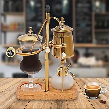 DGJMuu Supreme Edition Siphon Balance - Cafetera de café al vacío (400 ml, base de madera natural y pomo de tapa, cafetera y té)1