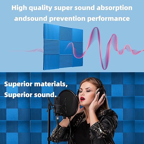 Miniatura 4 de TEMGCUAM Paquete de 24 paneles de espuma a prueba de sonido, paneles acústicos autoadhesivos, paneles de pared insonorizados de recuperación rápida