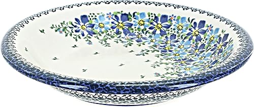 Plato de sopa de aster azul de cerámica polaca rosa azul