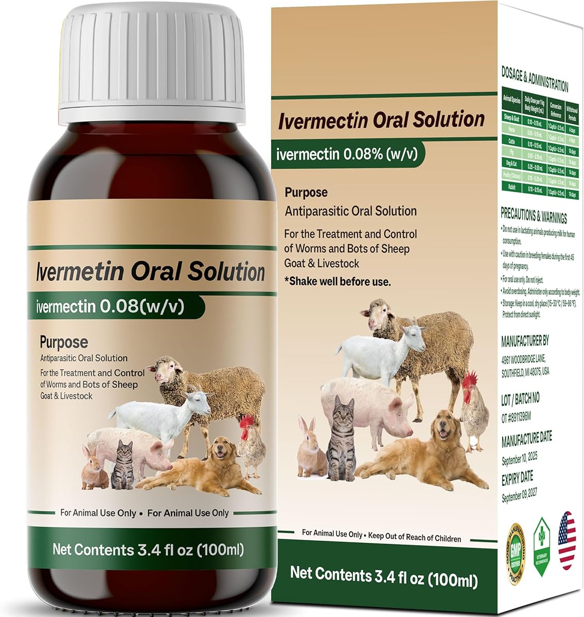 Ivermectin Liquid for Sheep & Goat, Poultry & More, Gut Health, Promotes Immune & Digestive Support, 100ml