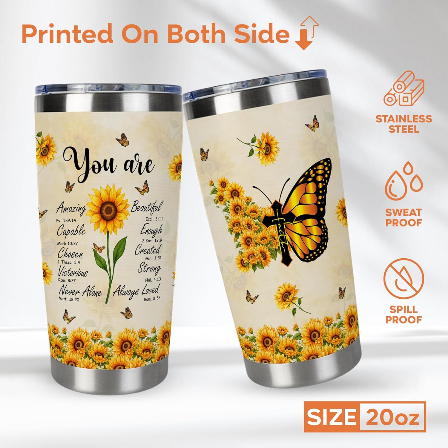 Religious Coffee Cup Gift, Christian Tumbler for Women, Bible Verse Cup with Scripture and Sunflower, Christian Water Bottle for Women, Catholic Drinkware, Mothers Day Bible Gifts - Image 2
