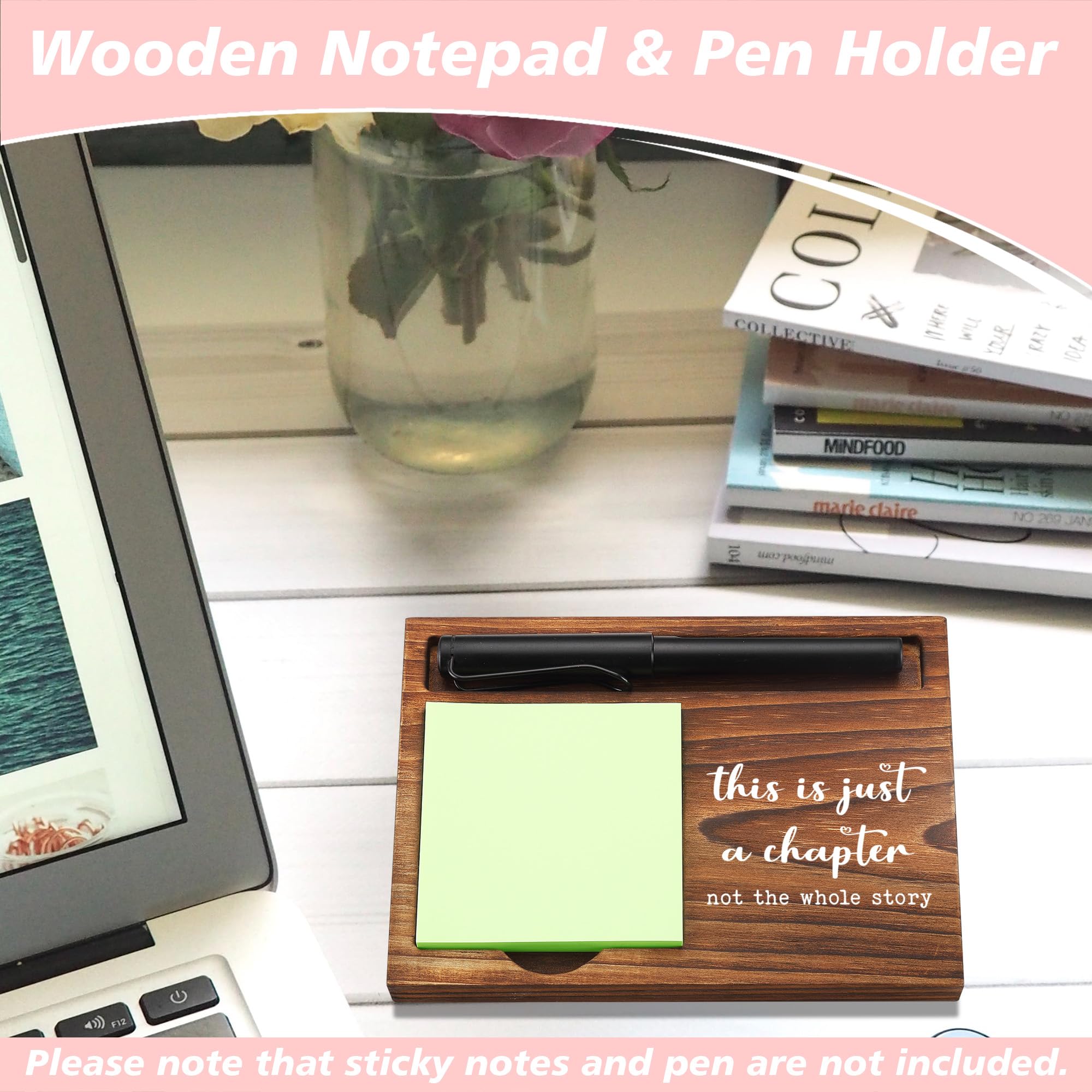 Inspirational Sticky Note Holder Wooden Notepad & Pen Holder 6.5