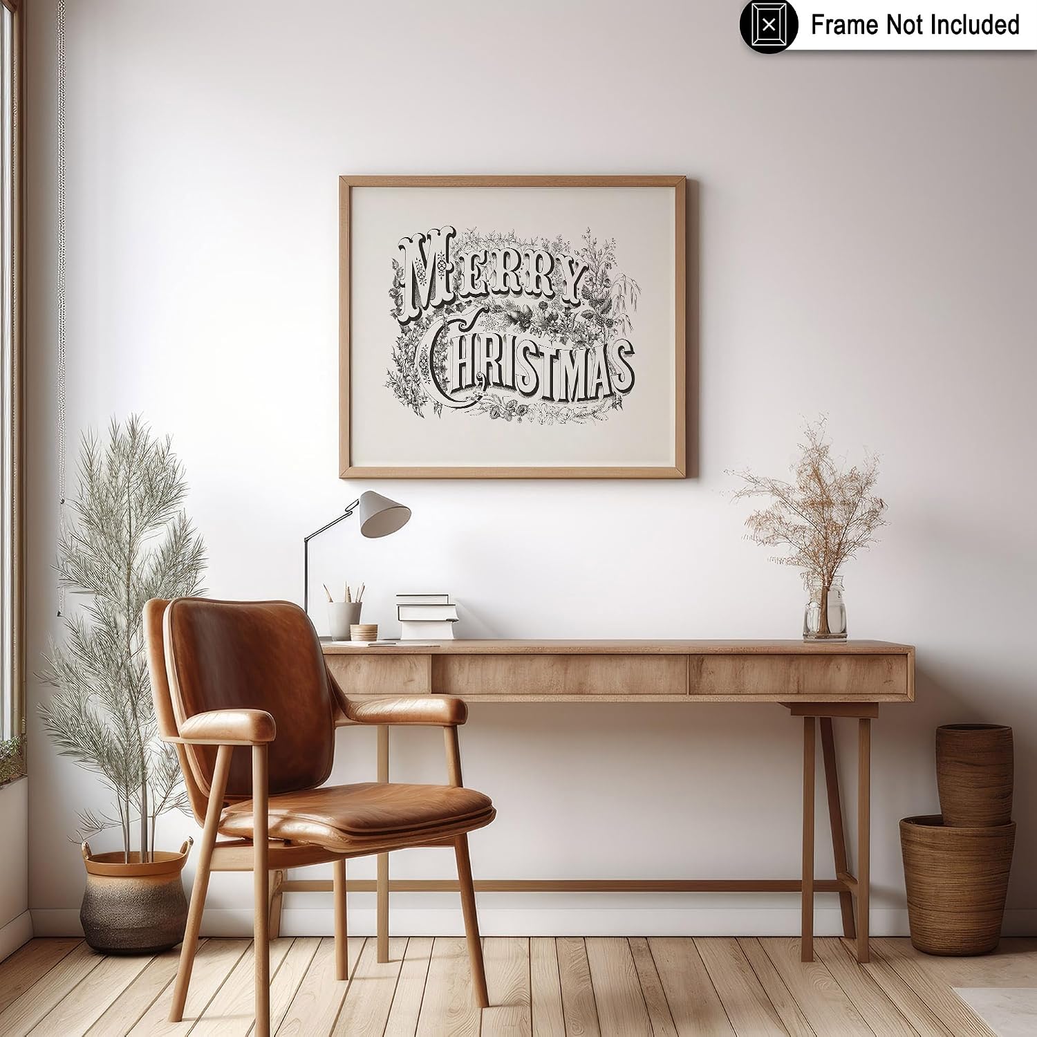 Poster Master Merry Christmas Poster - Lithograph Print - Holiday Art - Christmas Art - Typography Design - Floral Illustration - Mistletoe Creation - Great Bedroom or Living Room Wall Decor - 8x10 UNFRAMED Wall Display